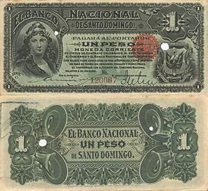 Billetes de 1 peso. Banco Nacional de Santo Domingo. 1898-1899. Papeletas de Lilis. Republica Dominicana