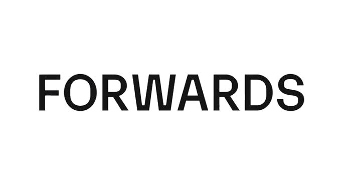 Black background with the word 'FORWARDS' written in large, bold, black capital letters.