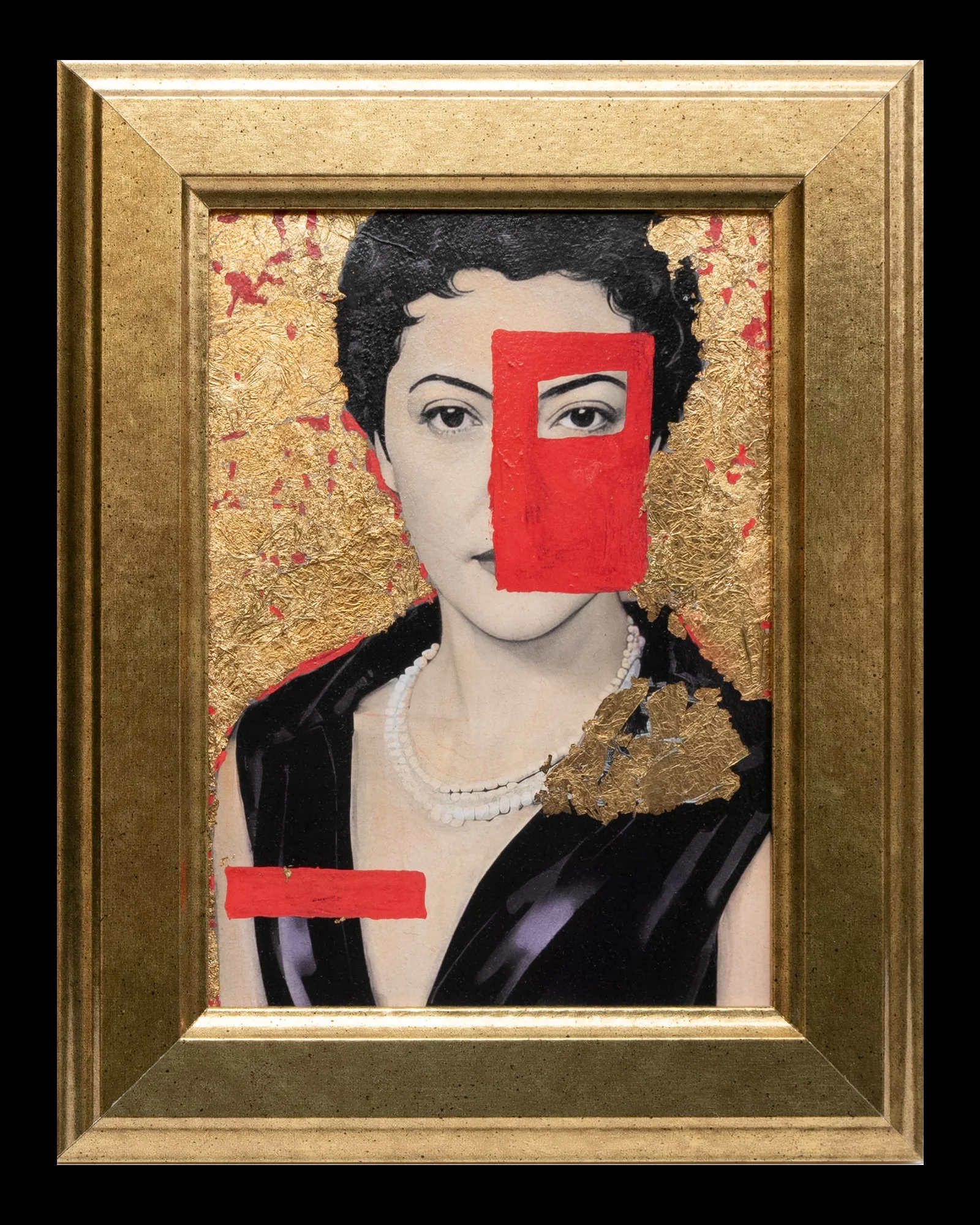 Woman with Red Rectangles Collage