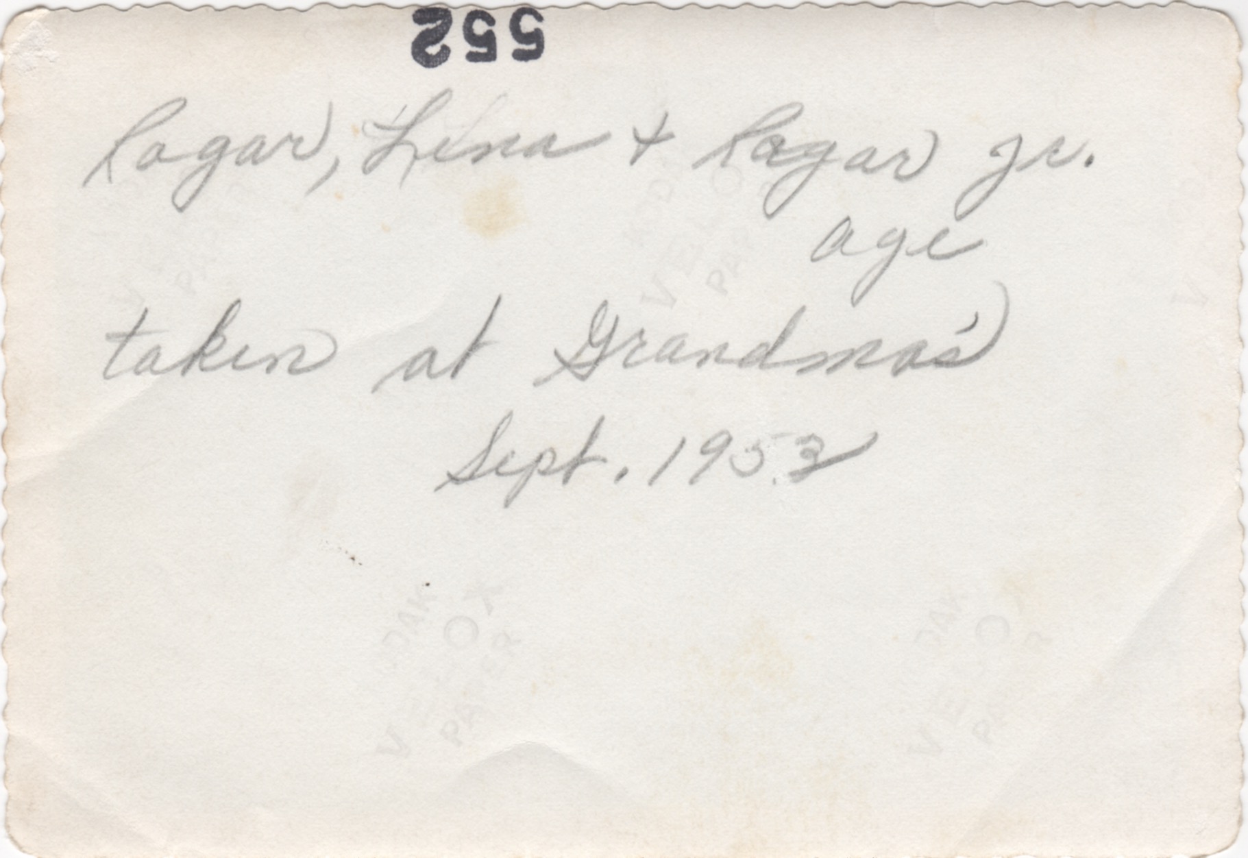 Ragar, Lina and Ragar Jr. - 1953 (back)