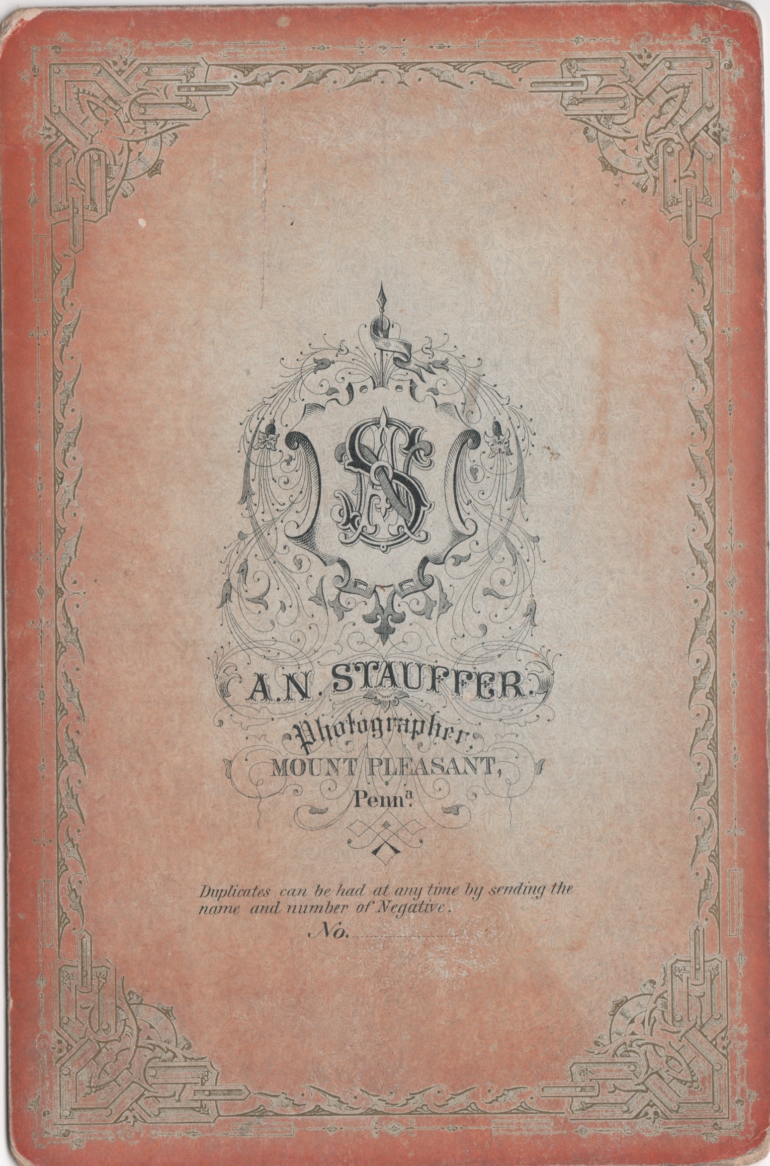 A.N. Stauffer - Photographer - Mount Pleasant, Penna