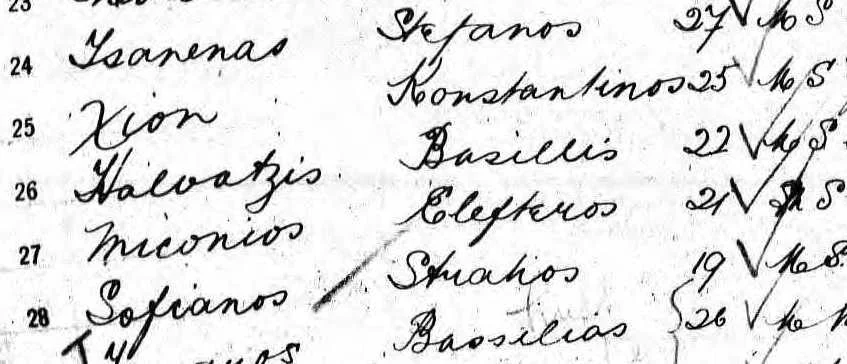 Passenger Manifest for the Martha Washington (1911). Line 26 - Basillis Halvatzis