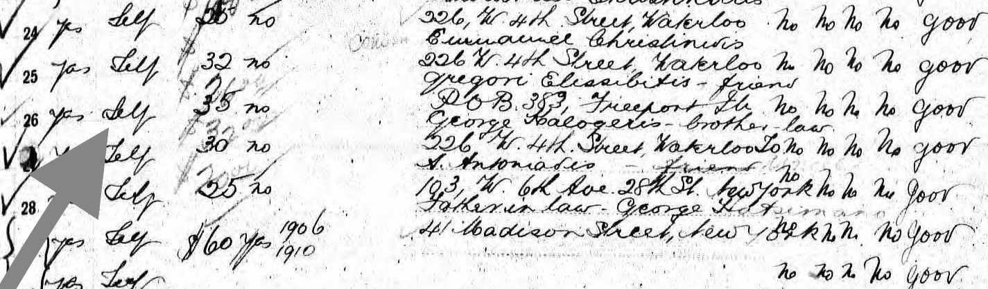 Passenger Manifest for the Martha Washington (1911). Line 26 - Basillis Halvatzis (page 2)