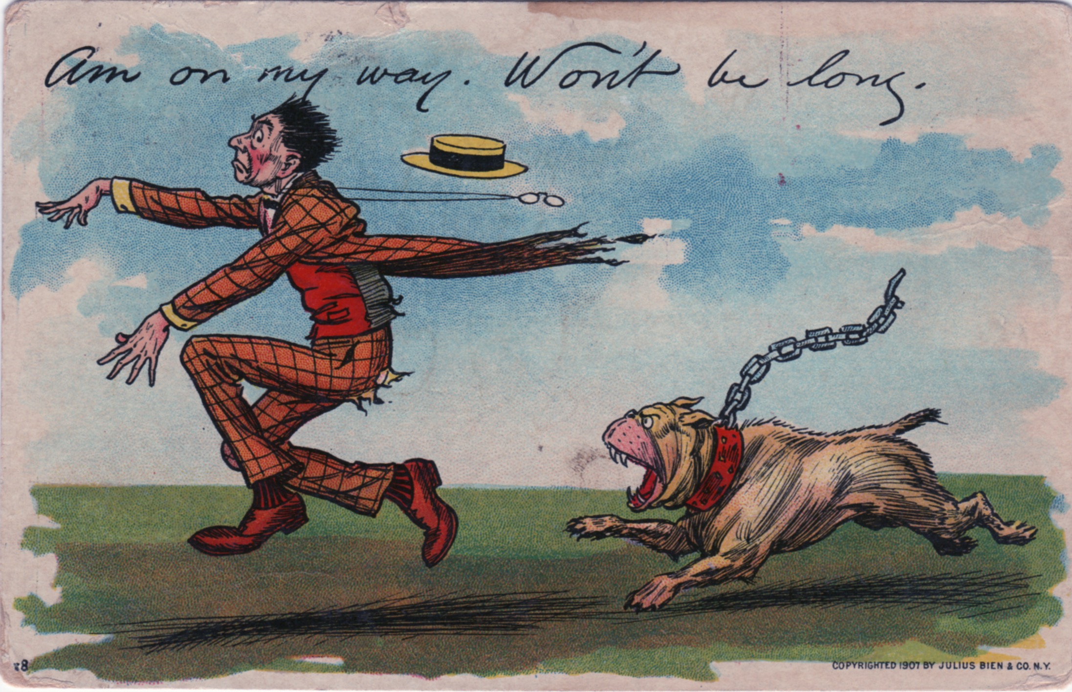 "Am on my way. Won't be long." 1908