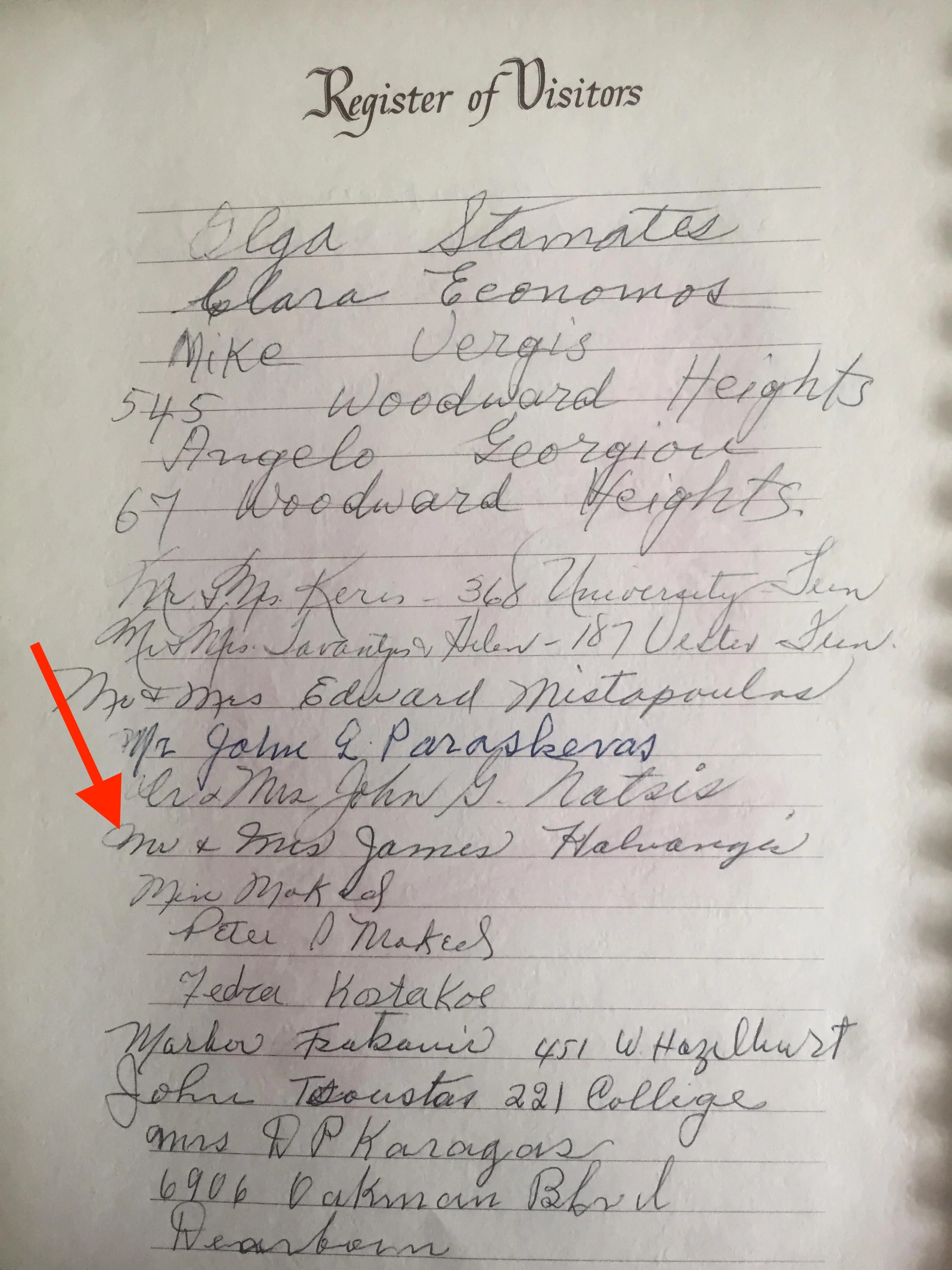 Funeral guestbook for Odysseus Giokas 1966