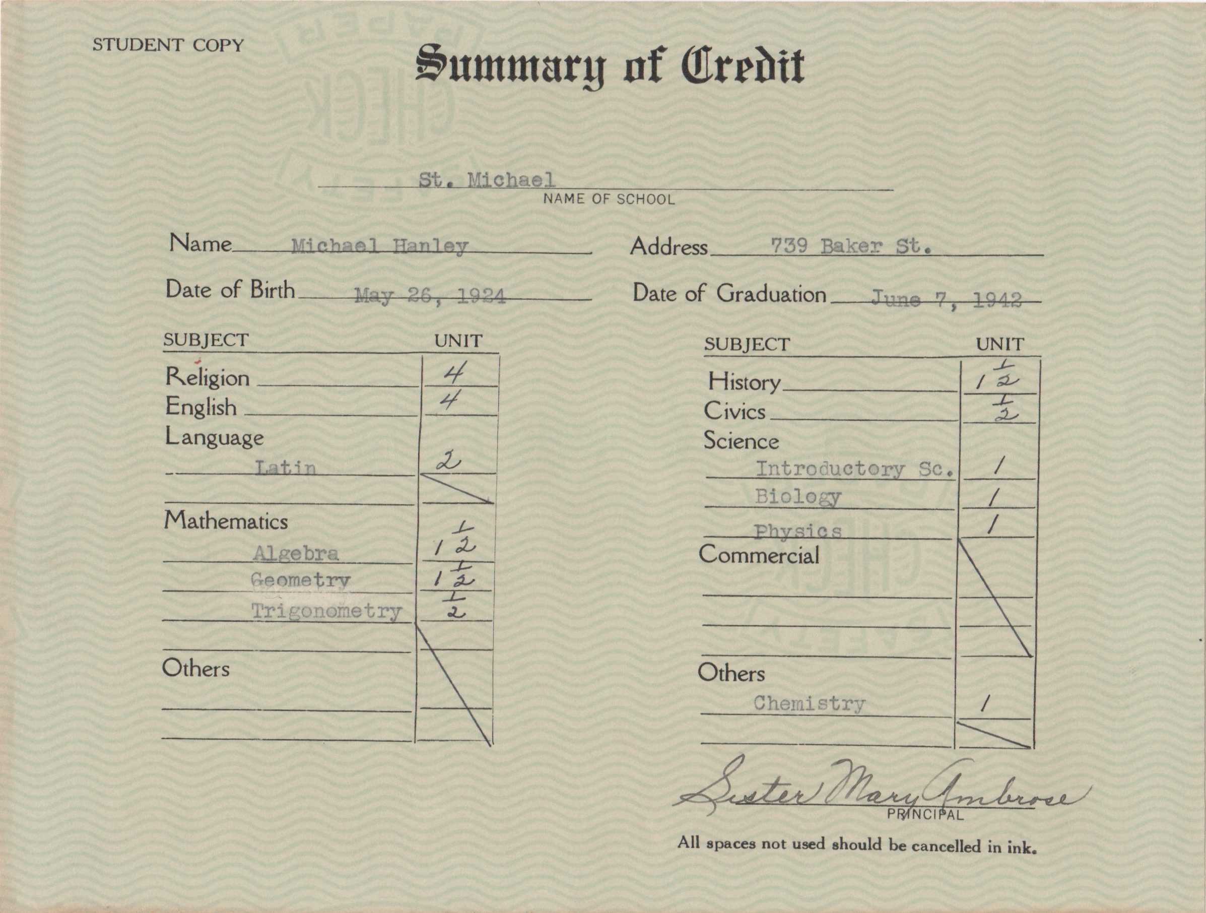 Michael Hanley 1942 Summar of Credit.jpeg