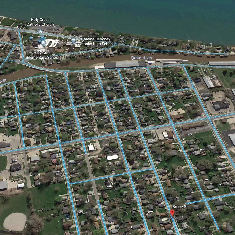 Aerial view of Bruce St. in Marine City, MI.