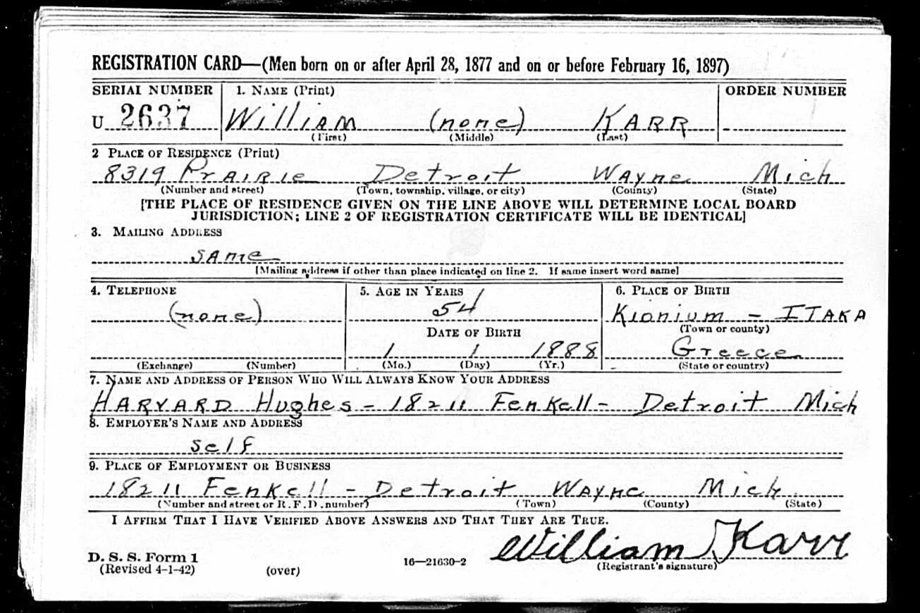 William Karr WWII draft card