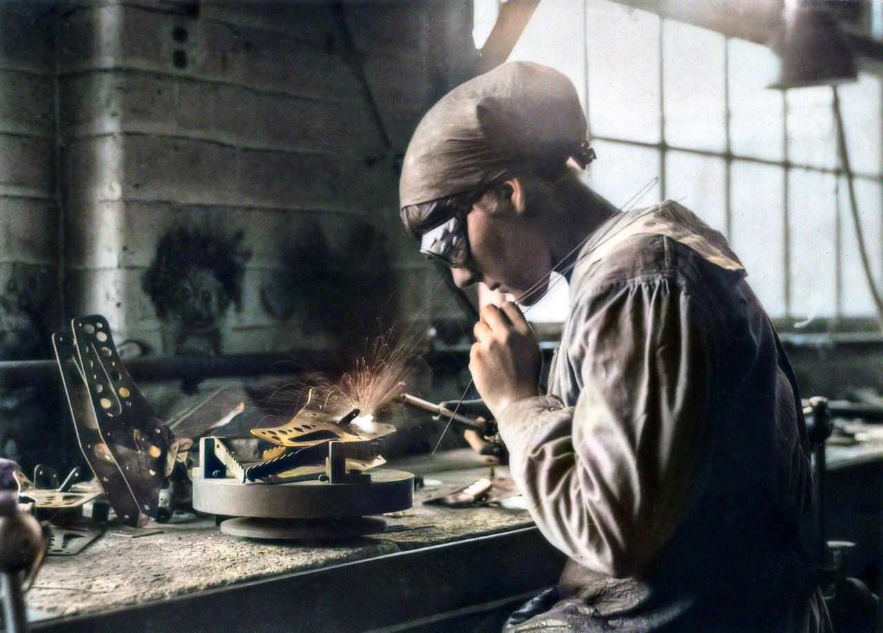 British Welding Woman Airplane Worker in Full Color (1914)