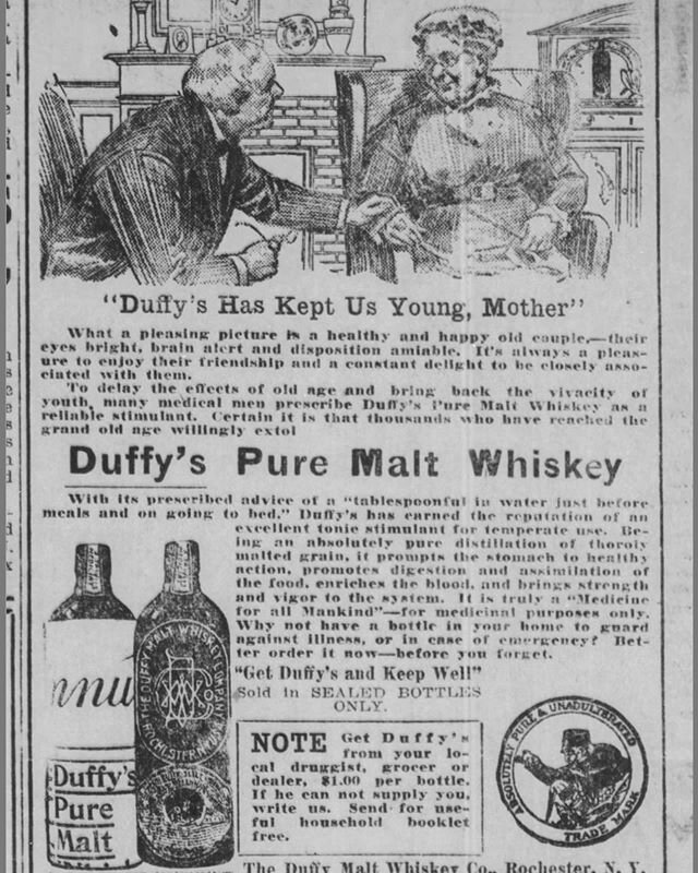 &ldquo;To delay the effects of old age and bring back the vivacity of youth, many medical men prescribe Duffy&rsquo;s Pure Malt Whiskey as a reliable stimulant.&rdquo; 👴 🥃 👵 
Evansville Press (IN) - March 28, 1927

#maltwhisky #maltwhiskey #1920s 