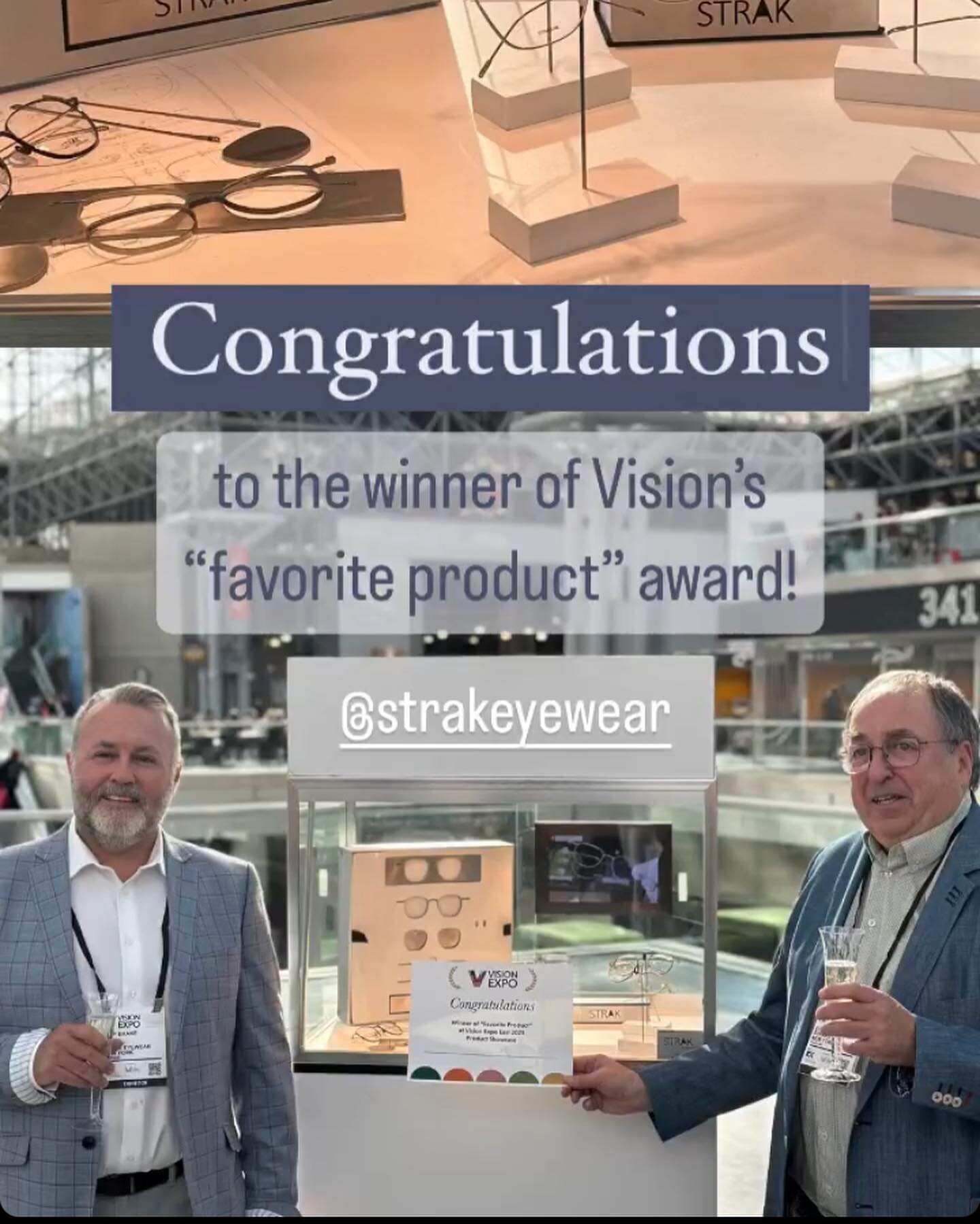 Thank you everyone who voted for Strak! Come see why the collection won both the People&rsquo;s Choice and Favorite Product 😉 and come visit our booth #U1803 tomorrow on the last day of Vision Expo East!