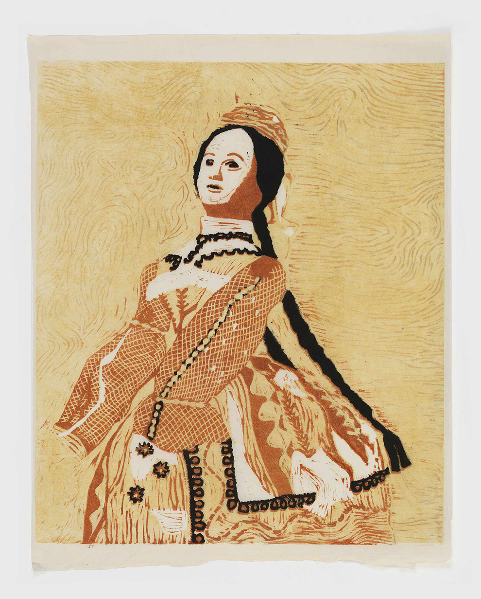Mamma Andersson , Doll , 2016, hand printed colour woodcut on rice paper, monotype, 63 x 49 cm