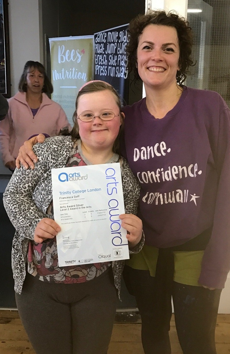 Francesca receiving her award with by Becci Gowers from Dance confidence Cornwall