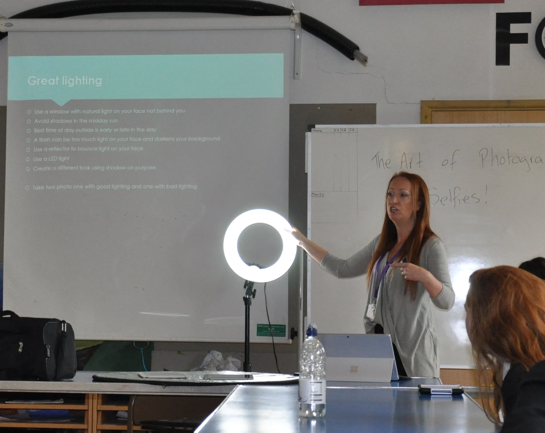 Kelly with her LED light