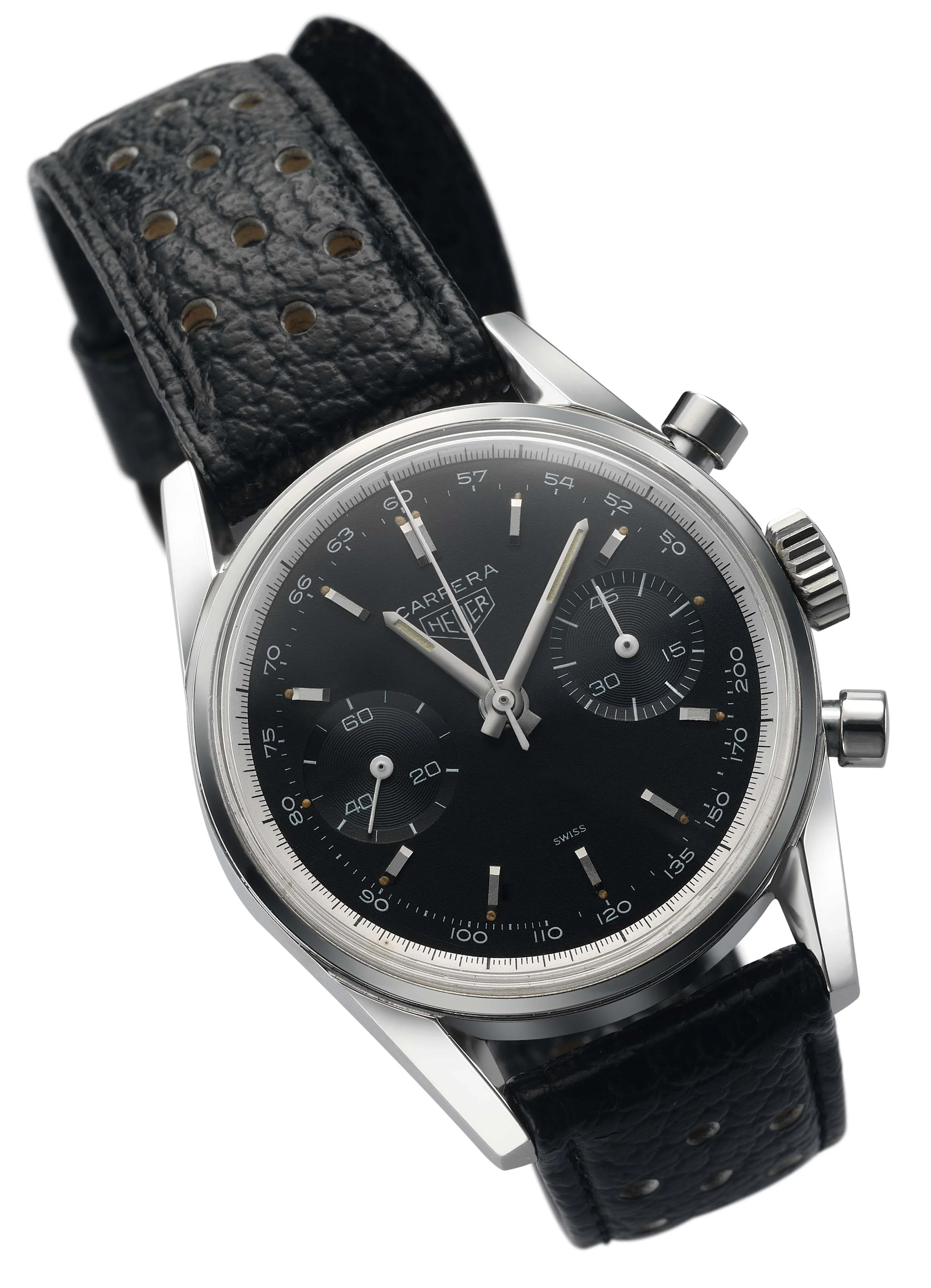 The first TAG Heuer Carrera, which was introduced in 1963. It was inspired by the exciting car race "Carrera Panamericana" of the 1950s. 