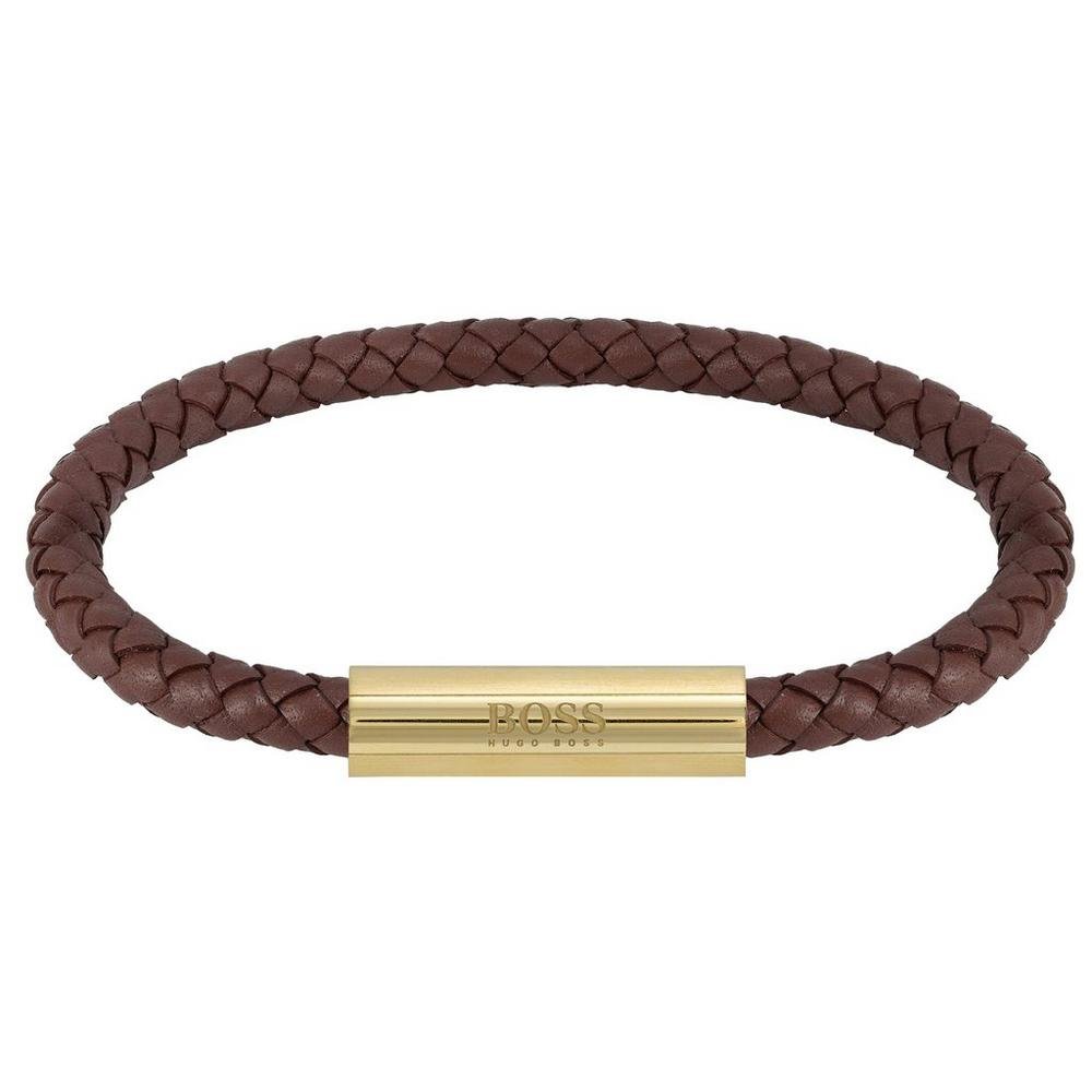 BOSS Braided Leather Brown and Gold Tone Mens Bracelet 0124680+%281%29