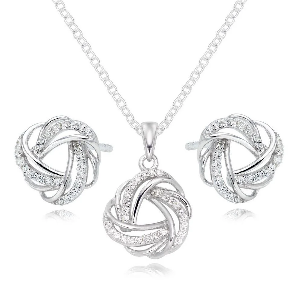 Silver necklace and earring set
