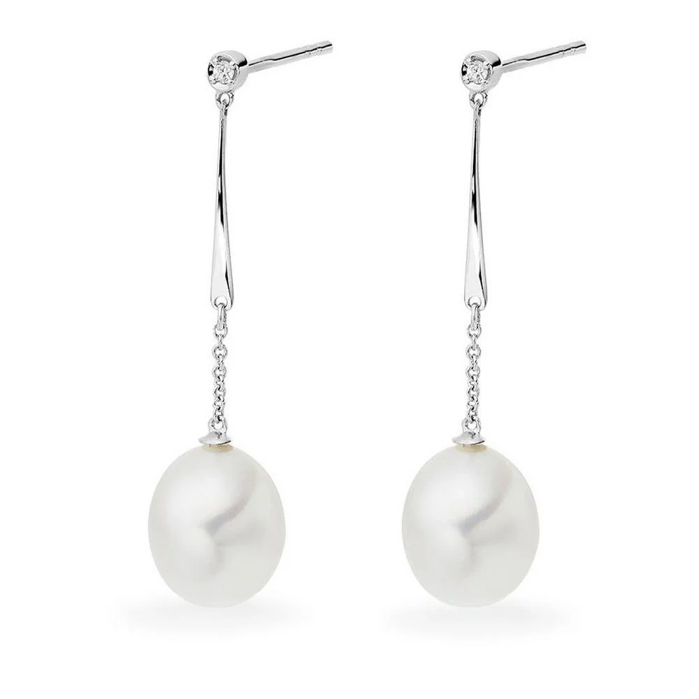 Diamond and pearl drop earrings