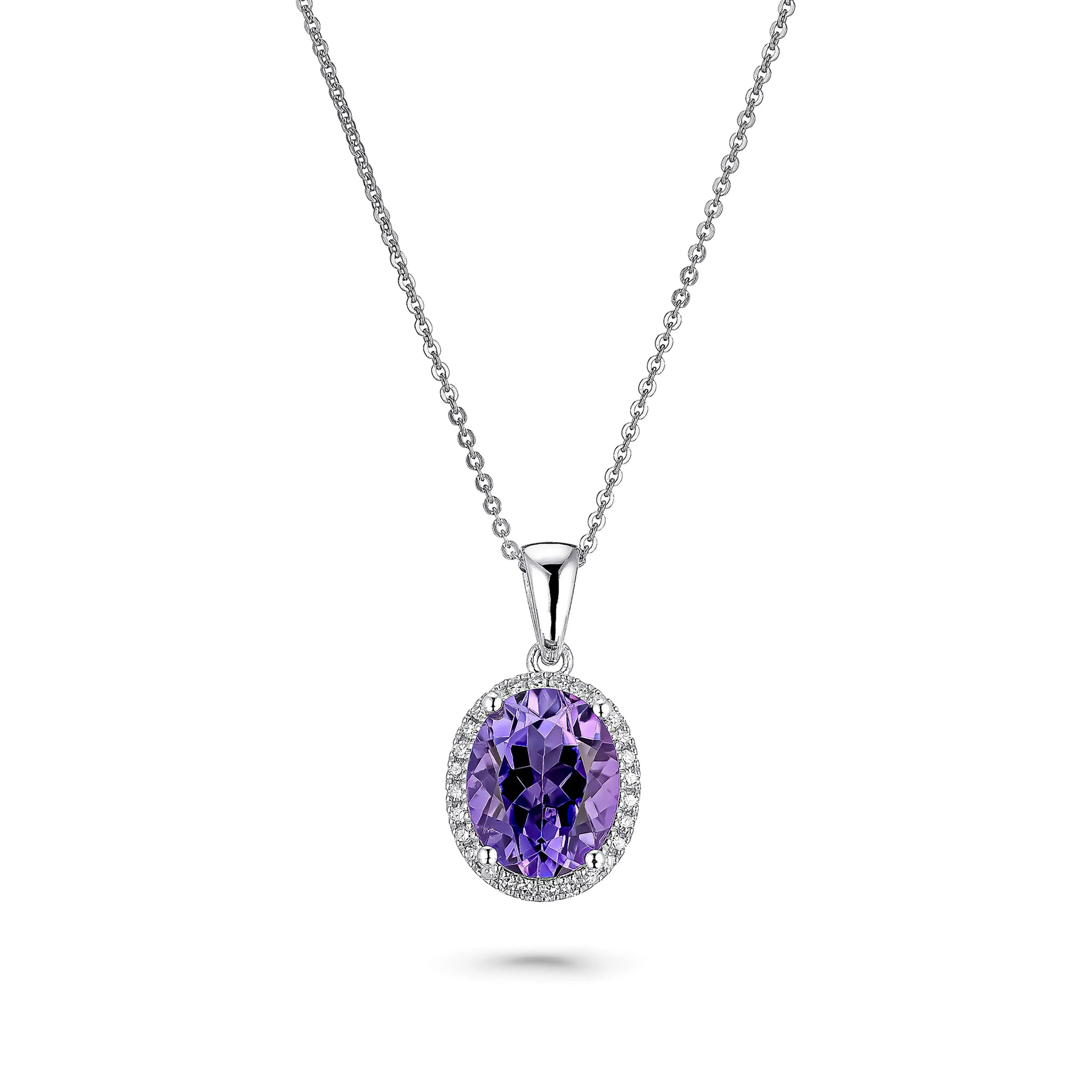 9ct White Gold Diamond Amethyst Pendant