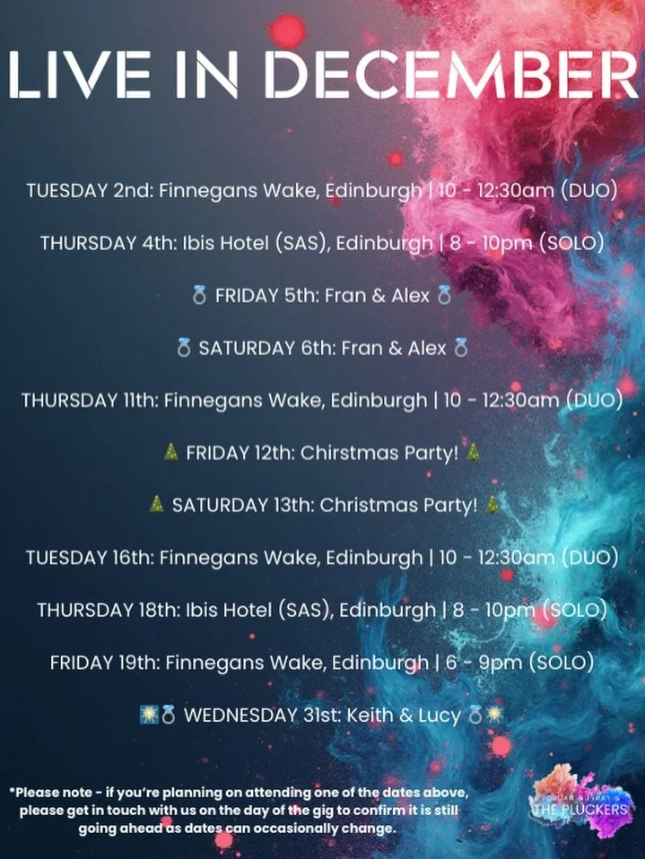 🎄🤶 D E C E M B E R 🎄🤶

It&rsquo;s that time of the year again where we do our annual learning of Fairytale of New York 🙃

Come catch a gig! 🙌🏻