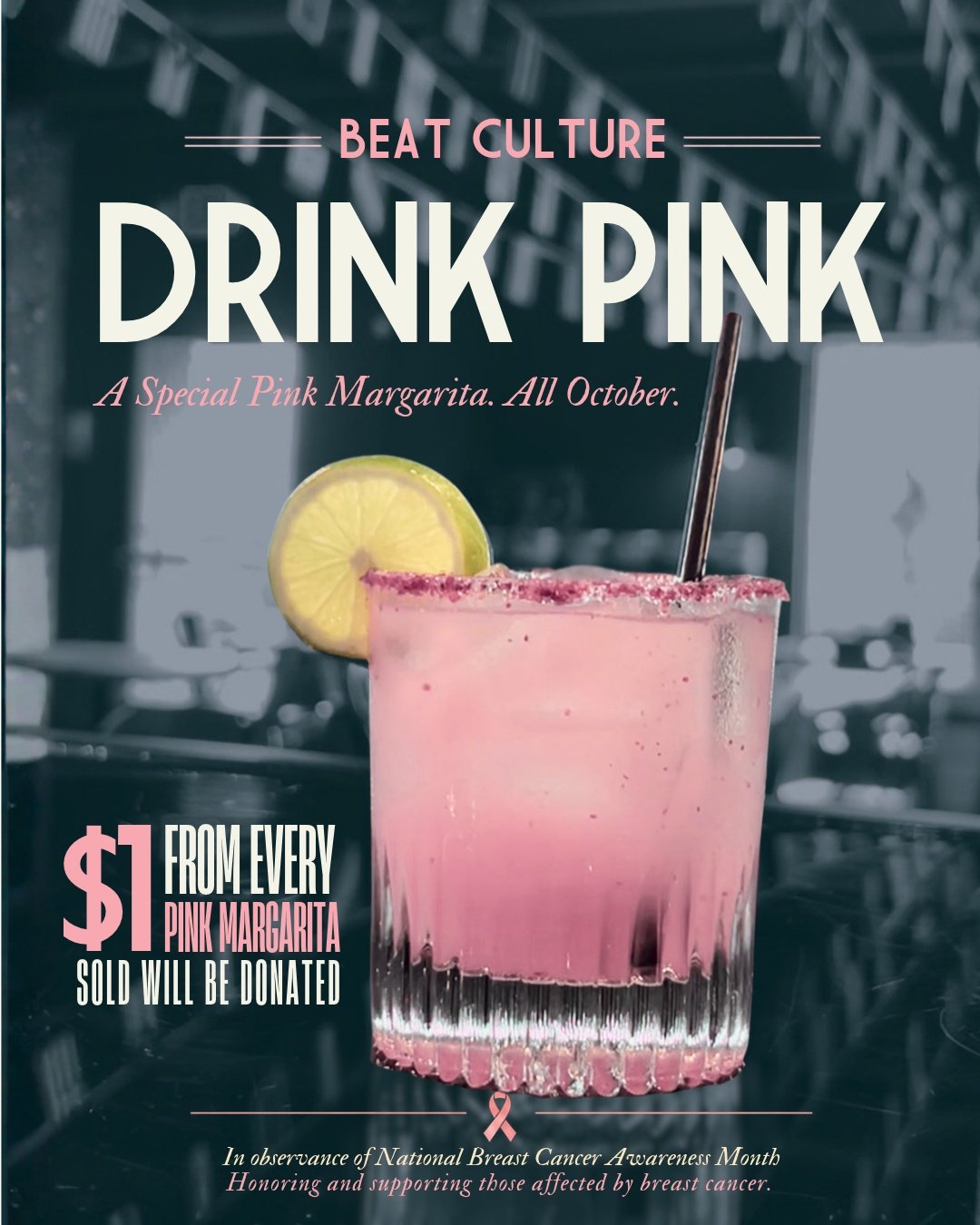 This October, we&rsquo;re offering a special pink margarita for Breast Cancer Awareness Month, with $1 from every sale donated. We&rsquo;re honored to contribute and grateful to everyone who joins us. 💗