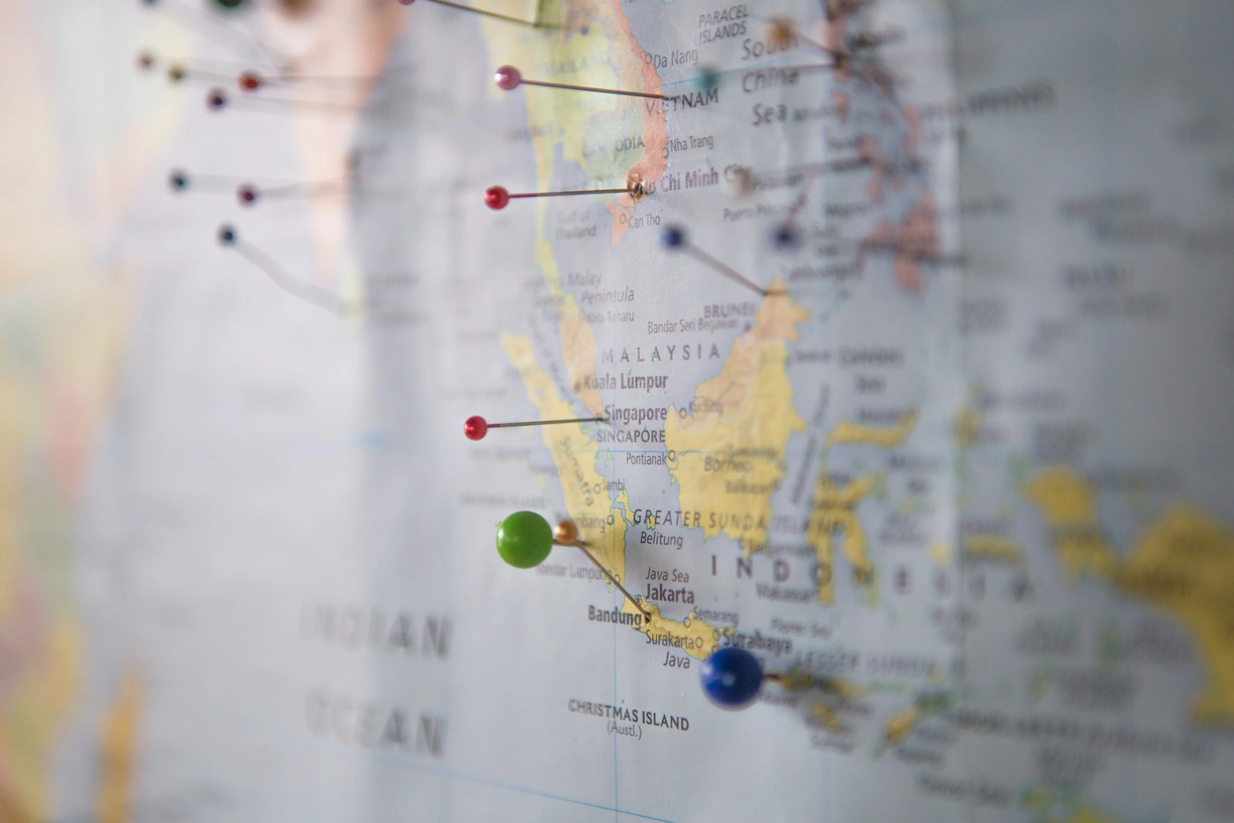 Map of the World with Pins on Some Locations