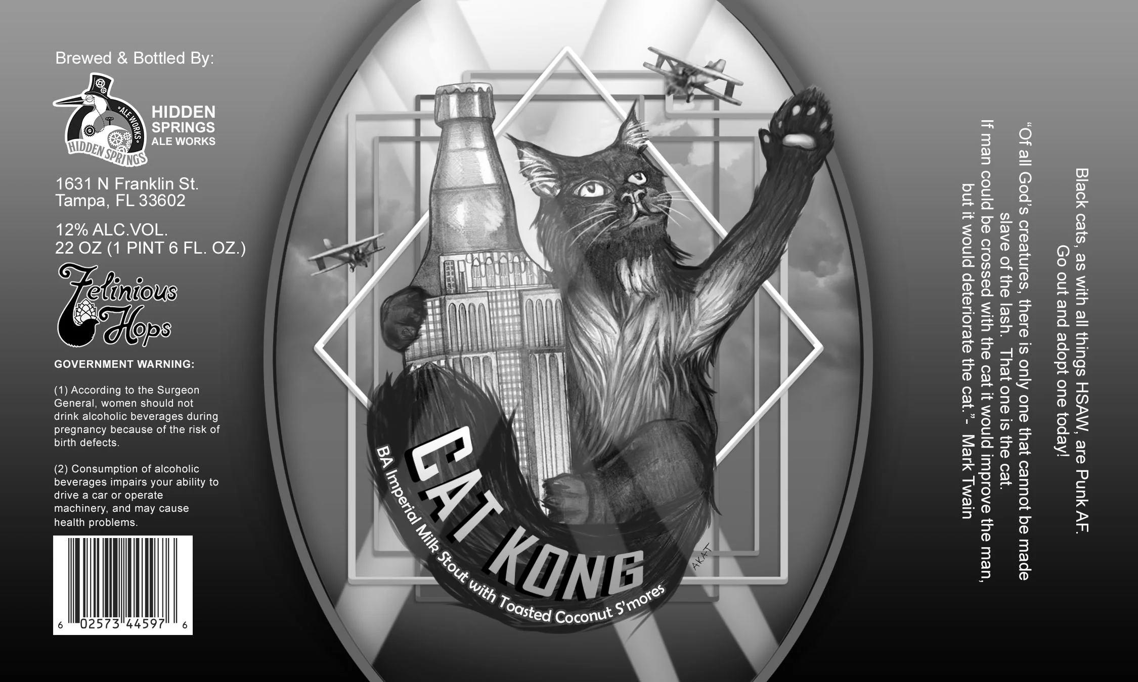 Cat Kong beer label collaboration with Hidden Springs Ale Works and Felinious Hops