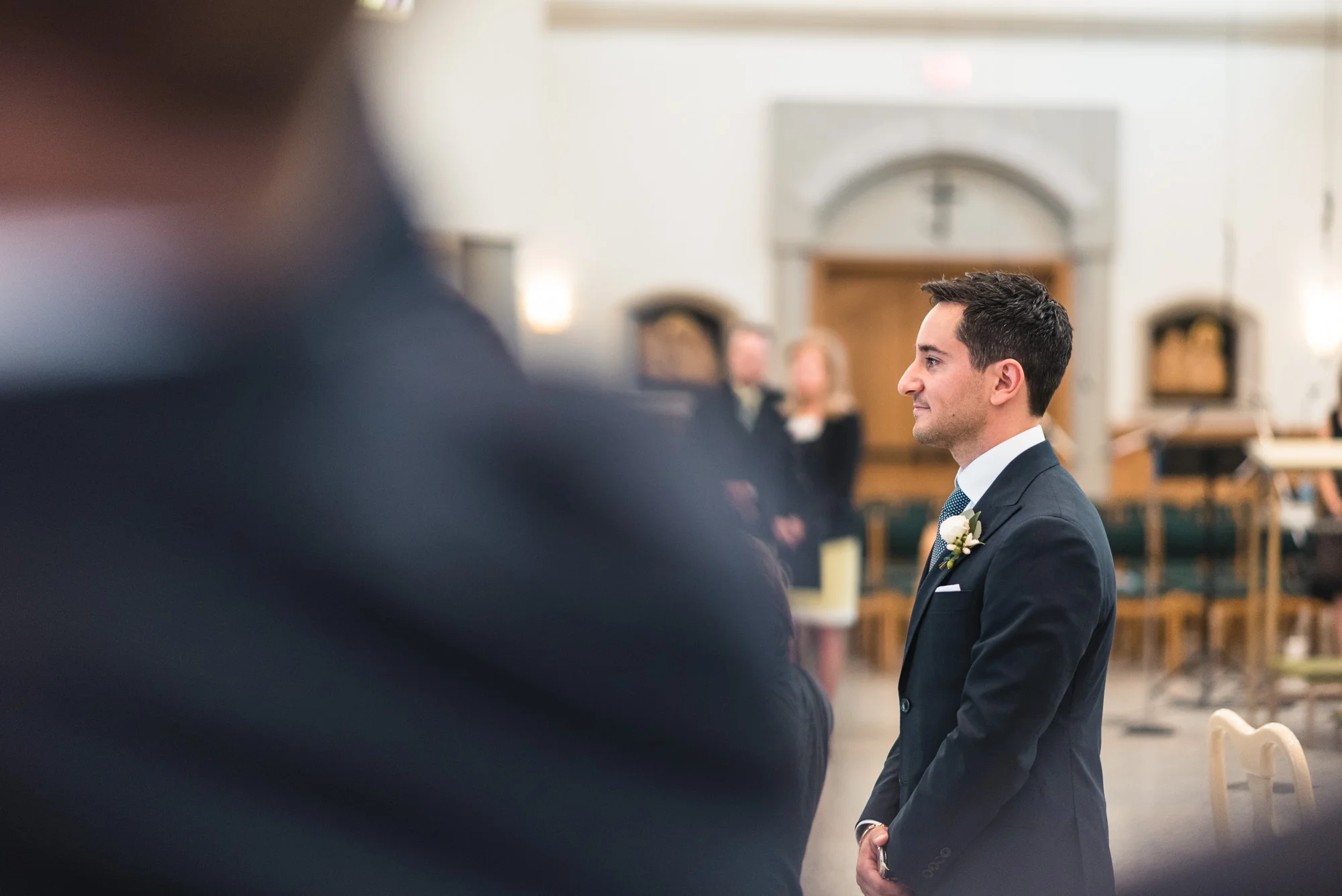 Groom waiting for bride at ceremony