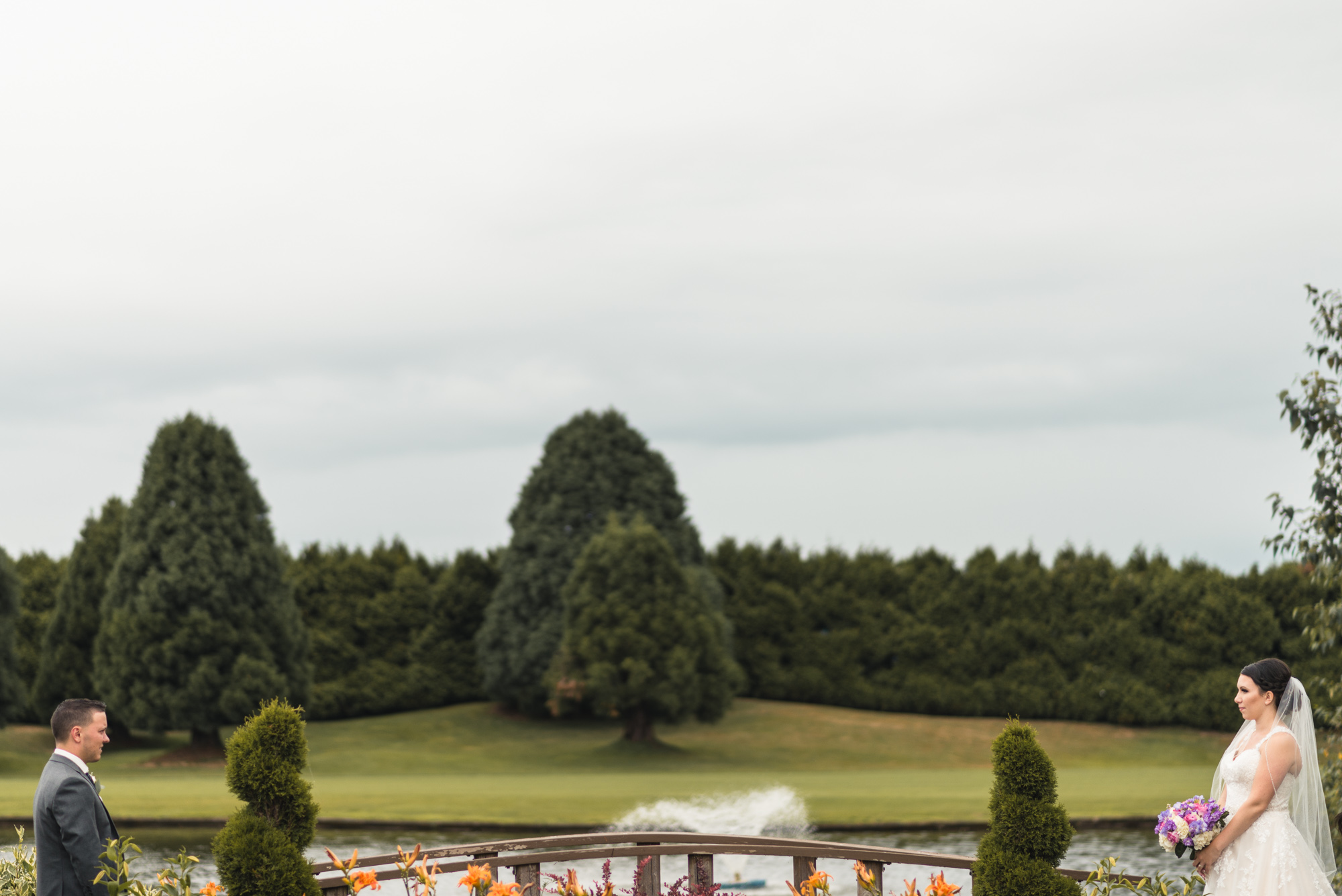 Bride and Groom on bridge