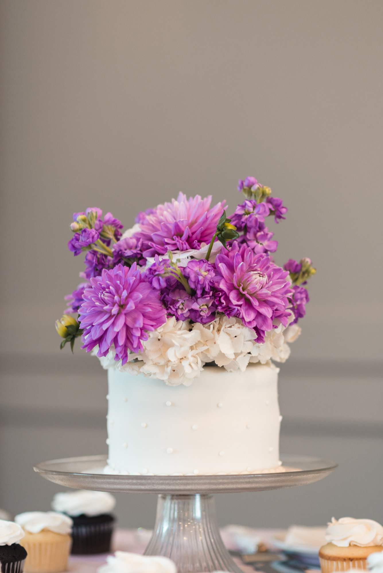 Purple flower wedding cake