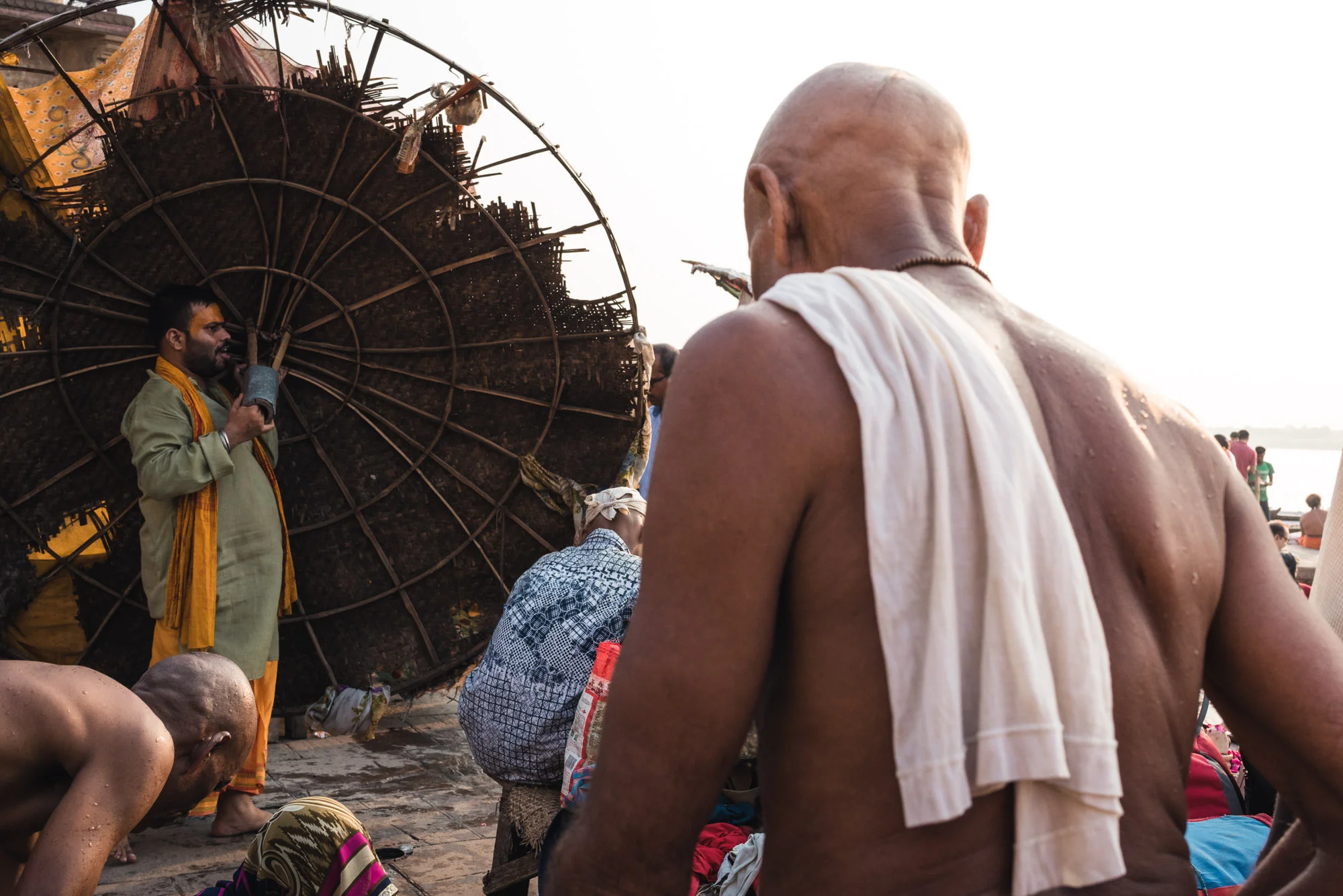 Man with umbrella in Varanasi