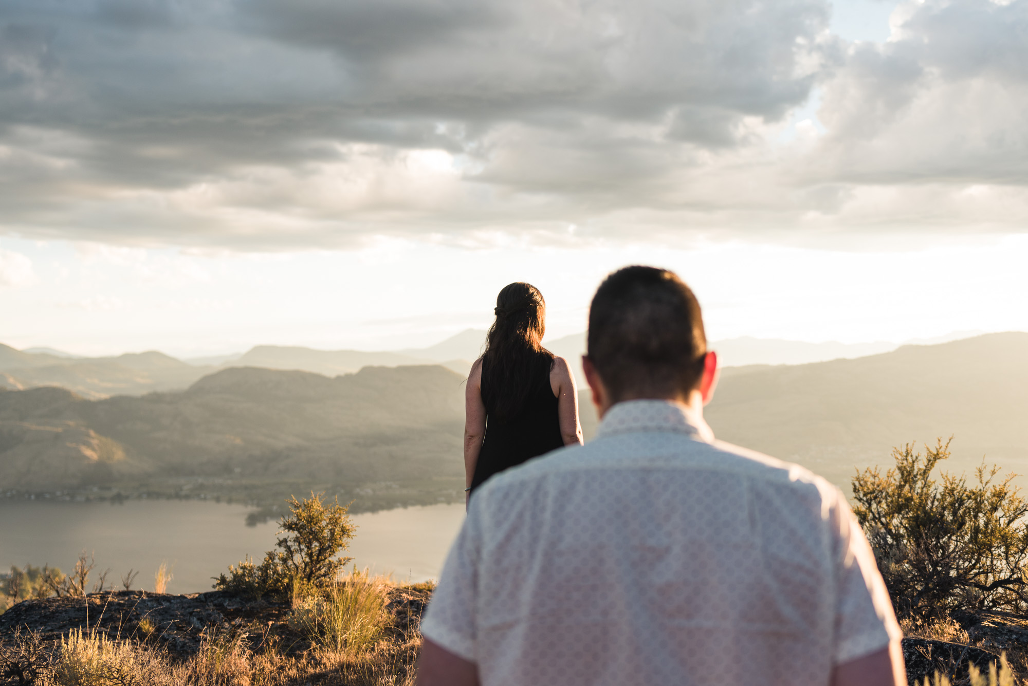 Man proposes with sunset on Anarchist Mountain, Osoyoos