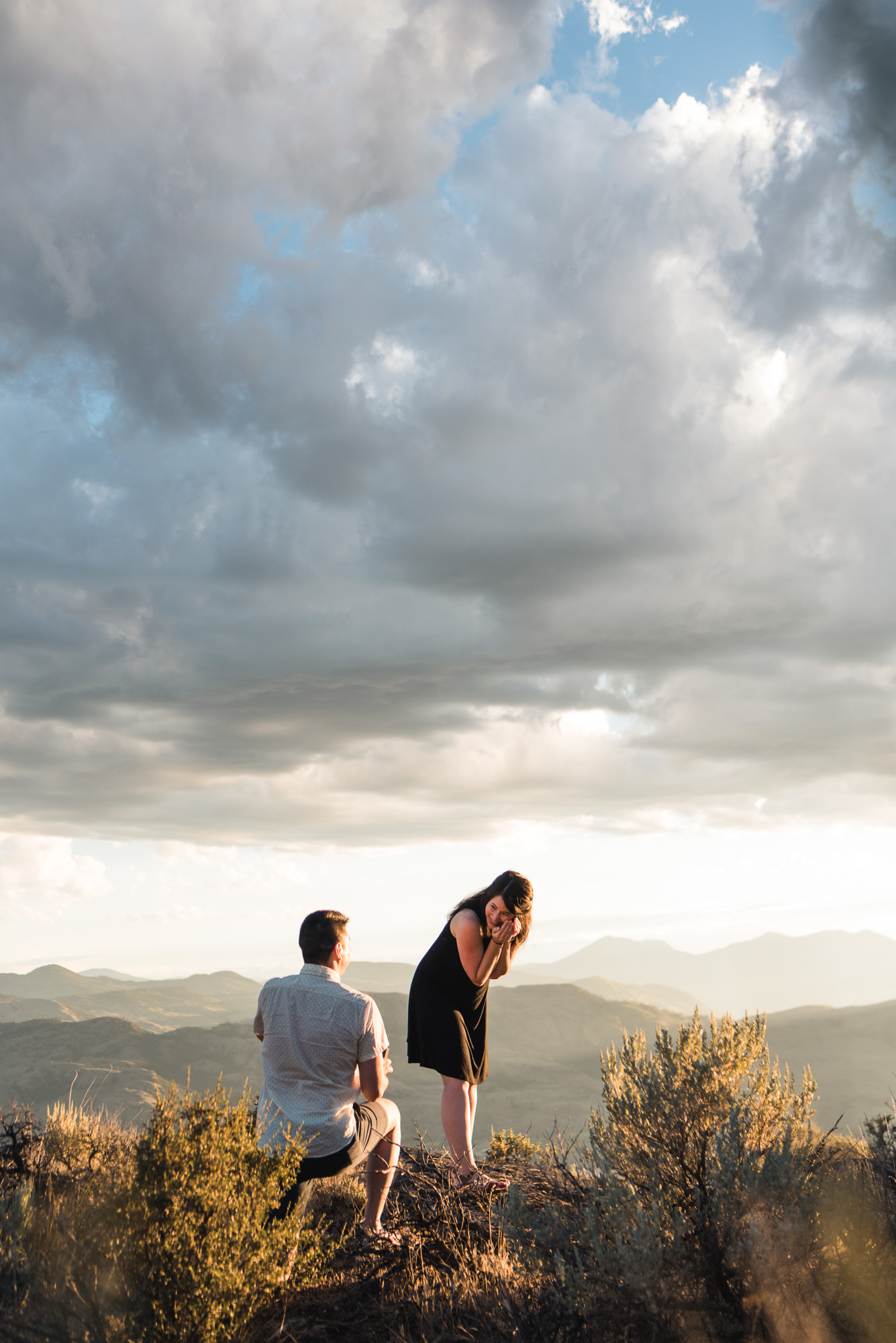 Man proposes with sunset on Anarchist Mountain, Osoyoos