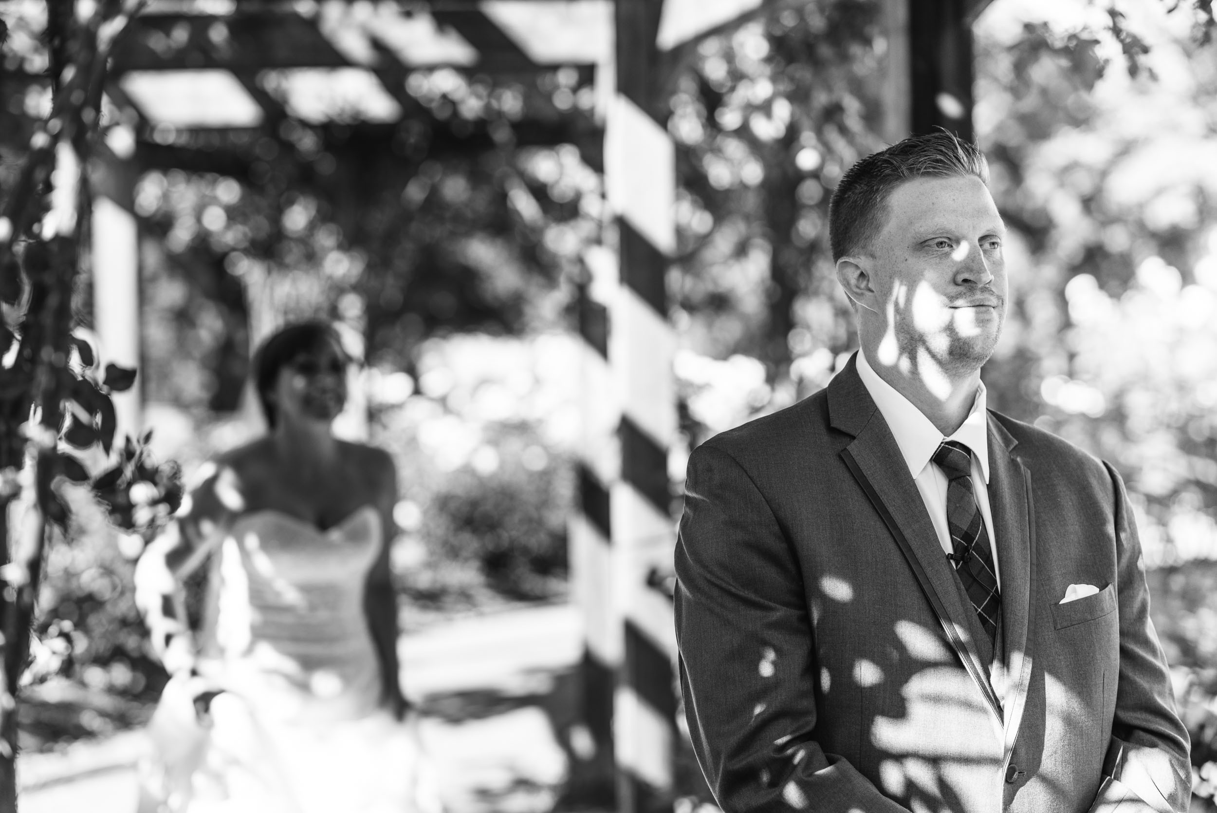 First look Bride and Groom in rose garden