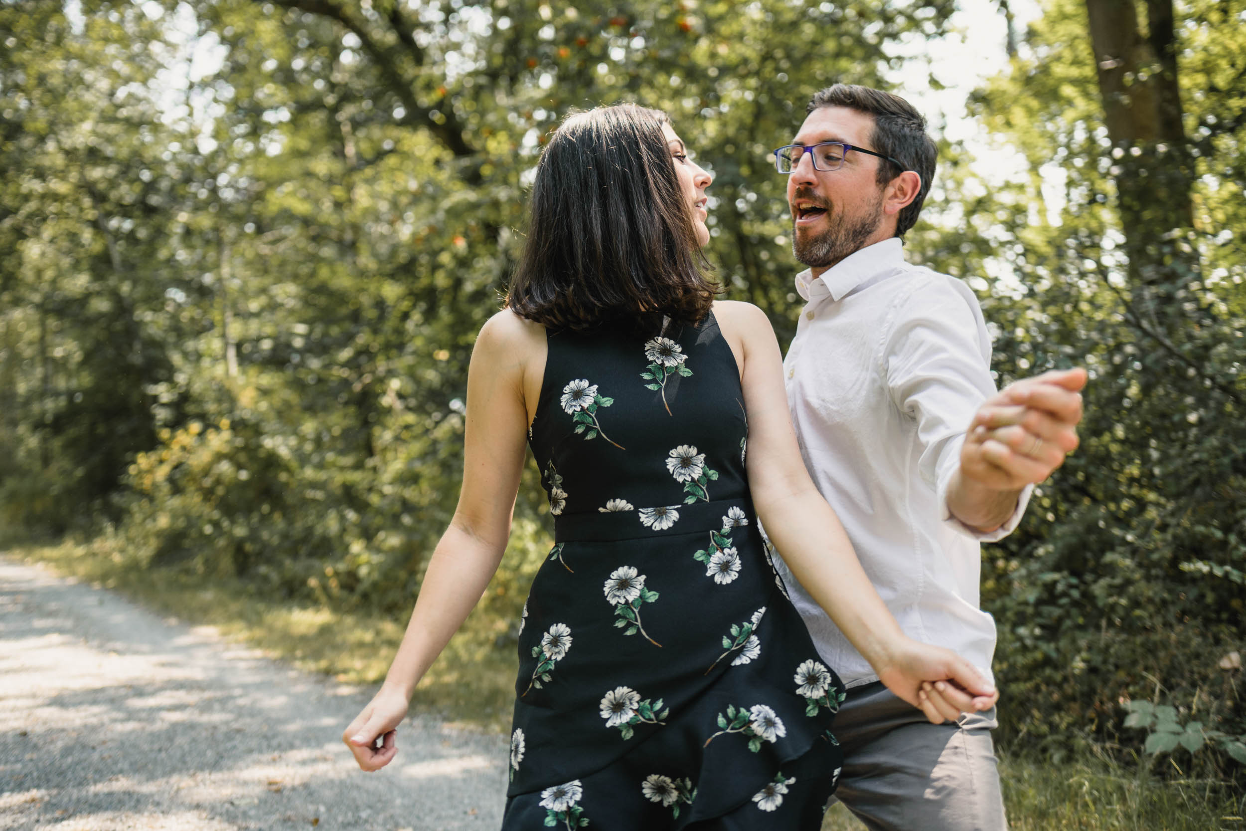 Couple dancing in forest