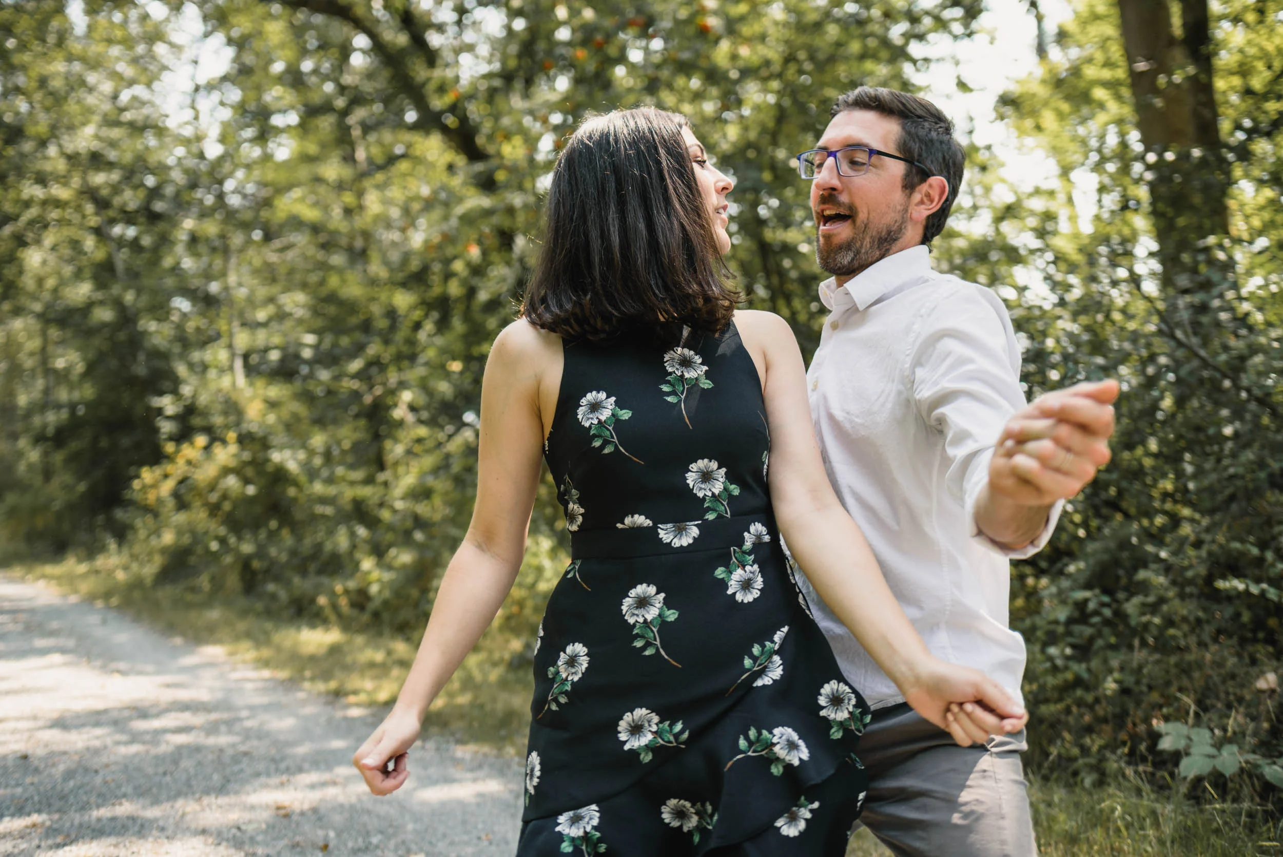 Couple dancing in forest