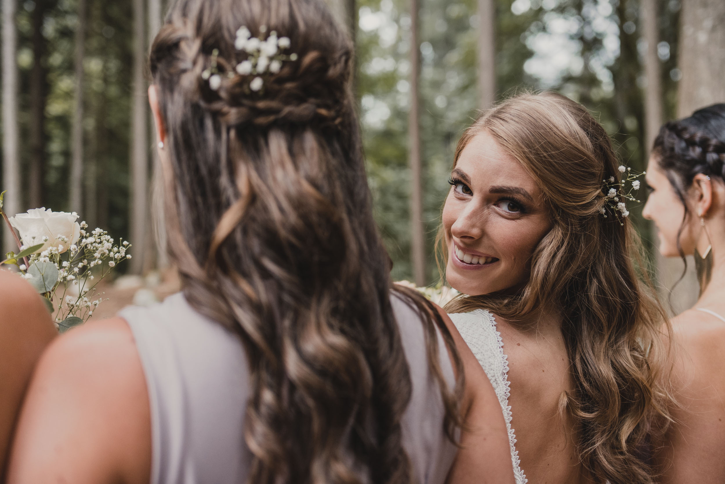 Bride looking over shoulder