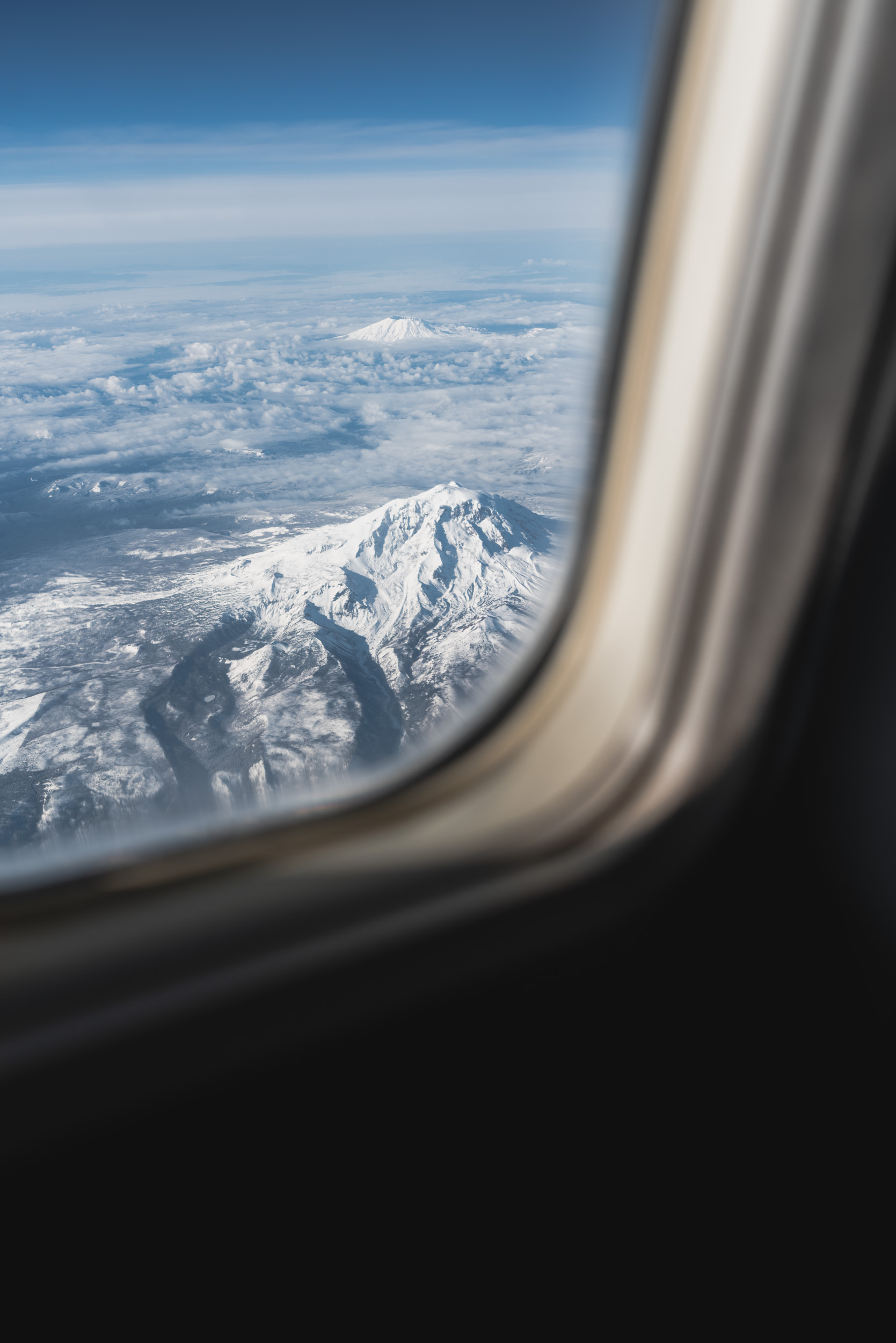 Mountain view from airplane window. Oregon