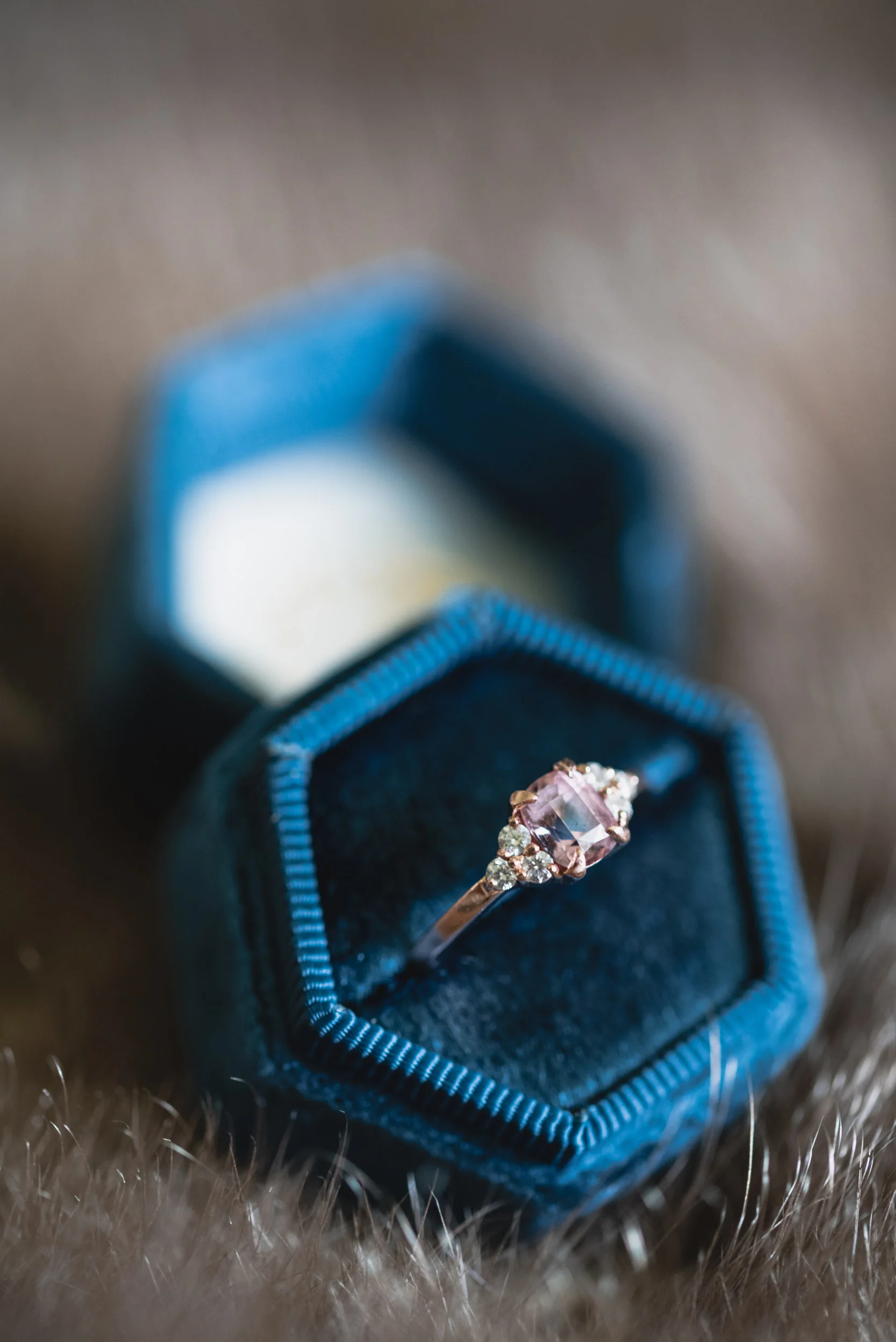 Blue velvet wedding ring box