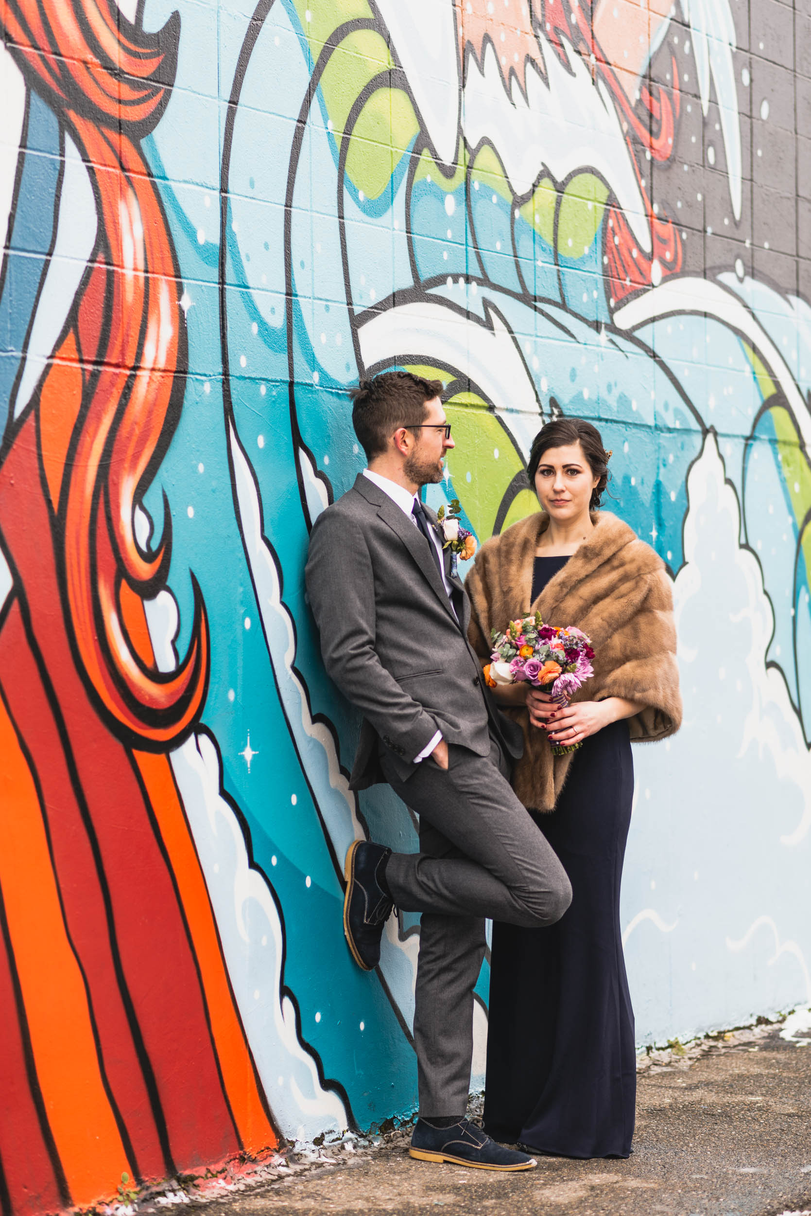 Bride and Groom at mural