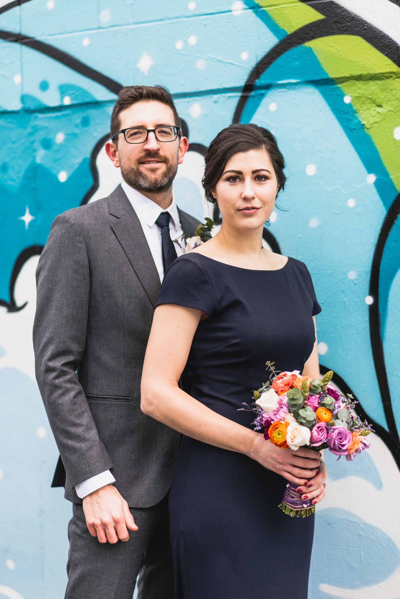 Bride and Groom at mural