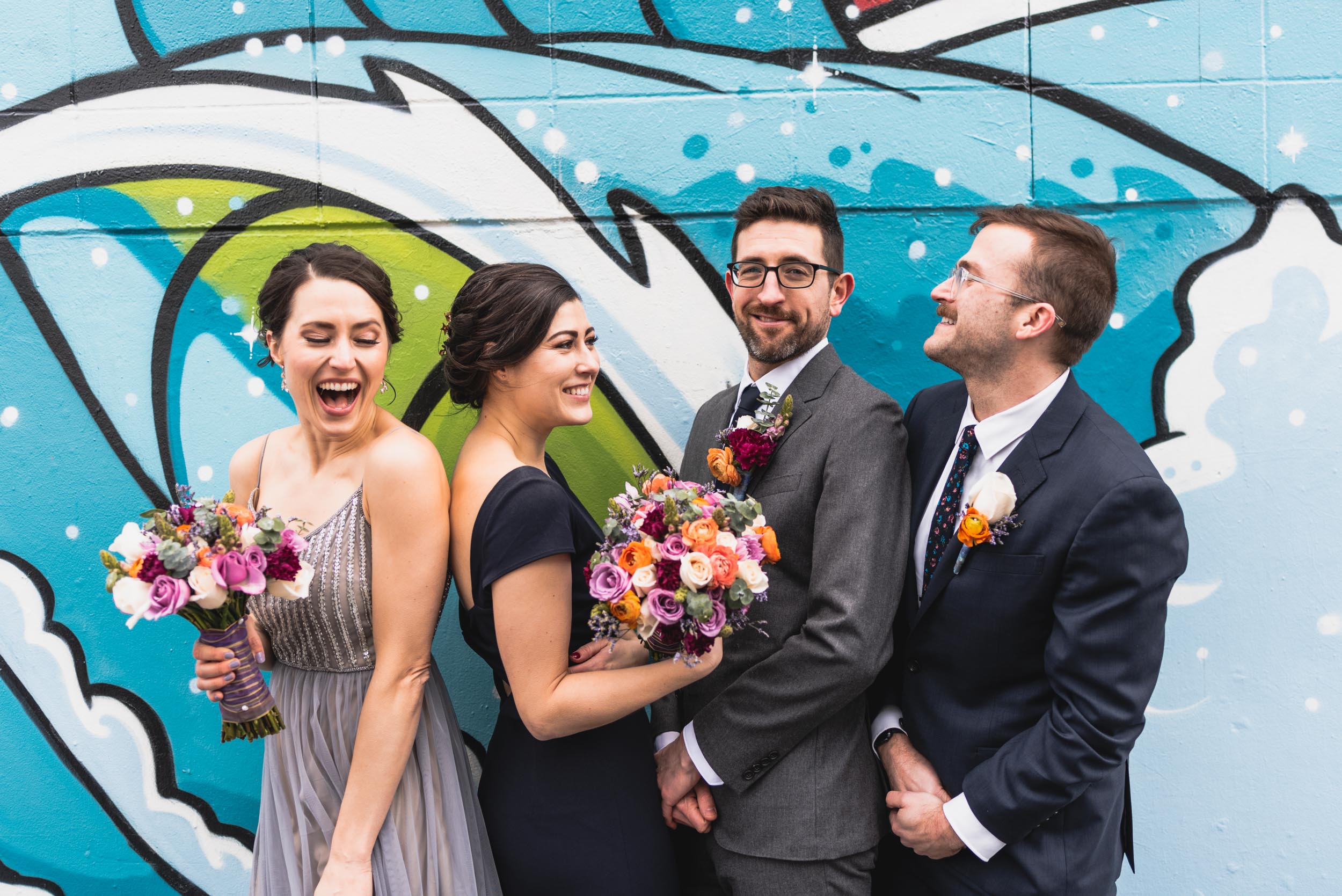 Bridal party at mural