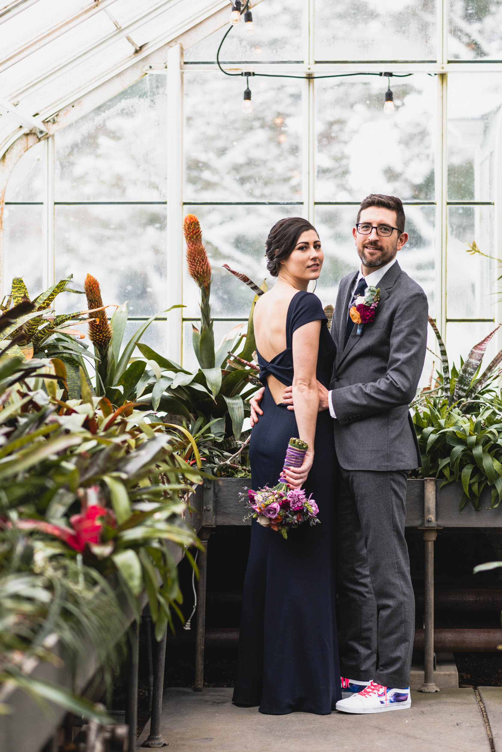 Bride and Groom portrait in conservatory