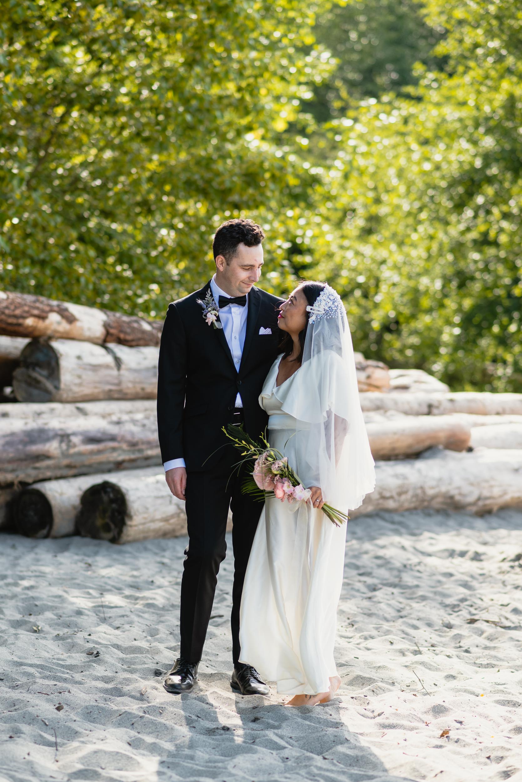 Bride and Groom together at beach