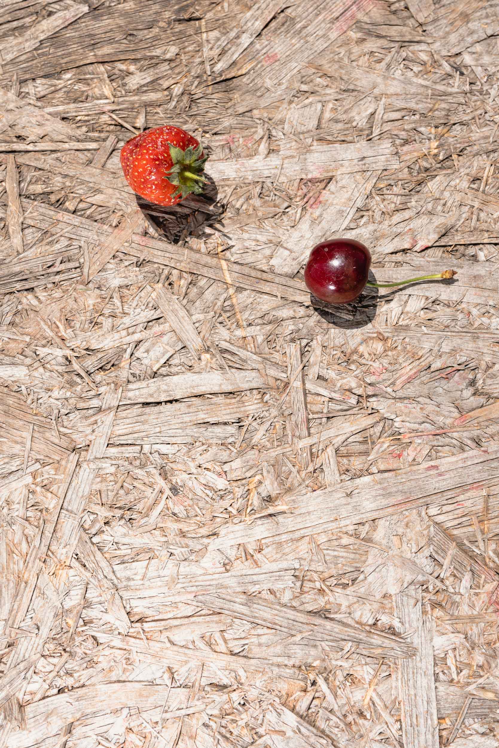 Cherry and strawberry on table at Marketplace Miletičova