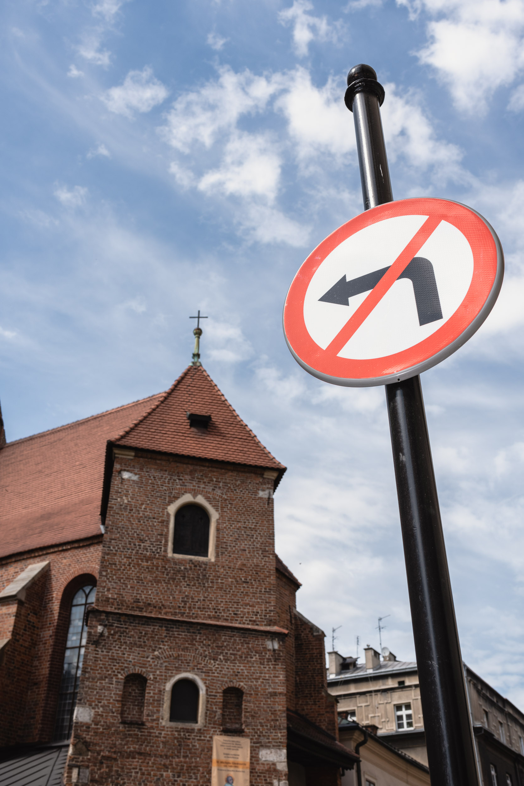 No left turn sign Krakow Old Town