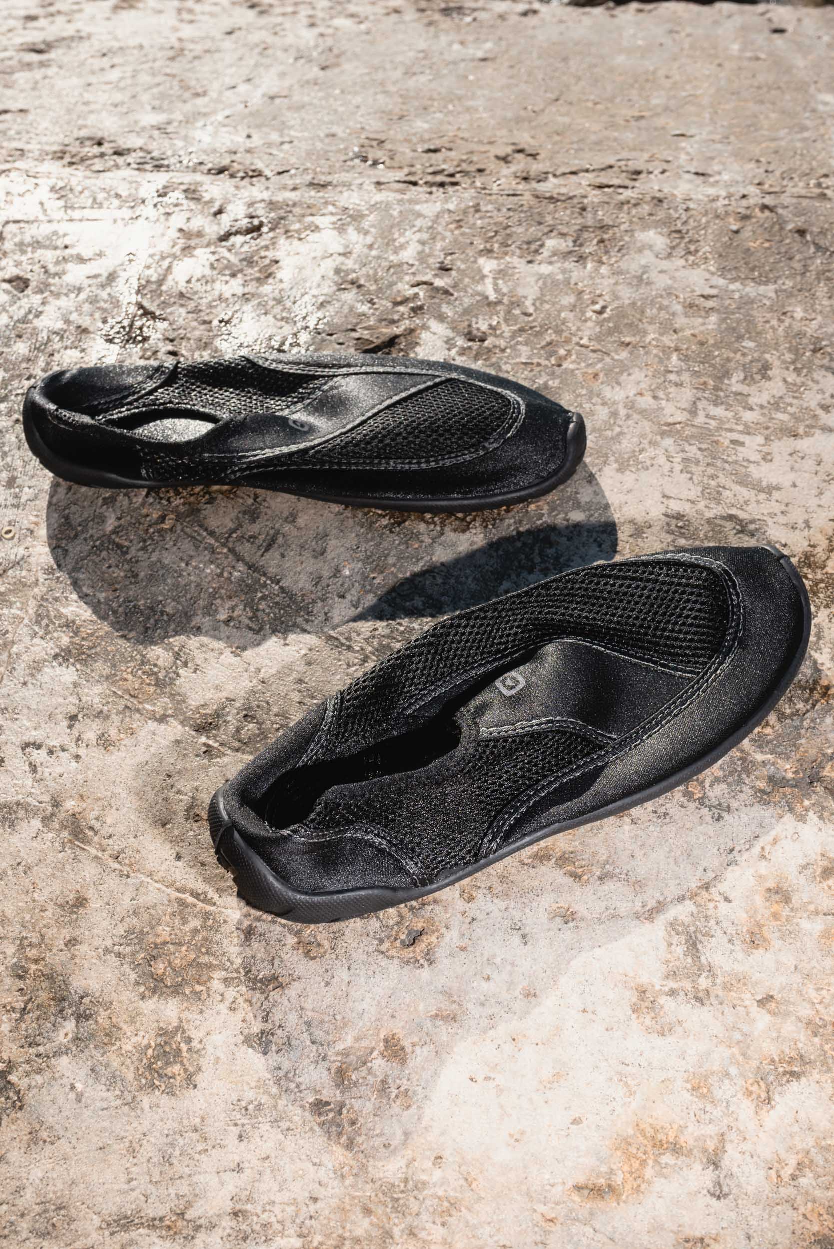 Wet water shoes on cement