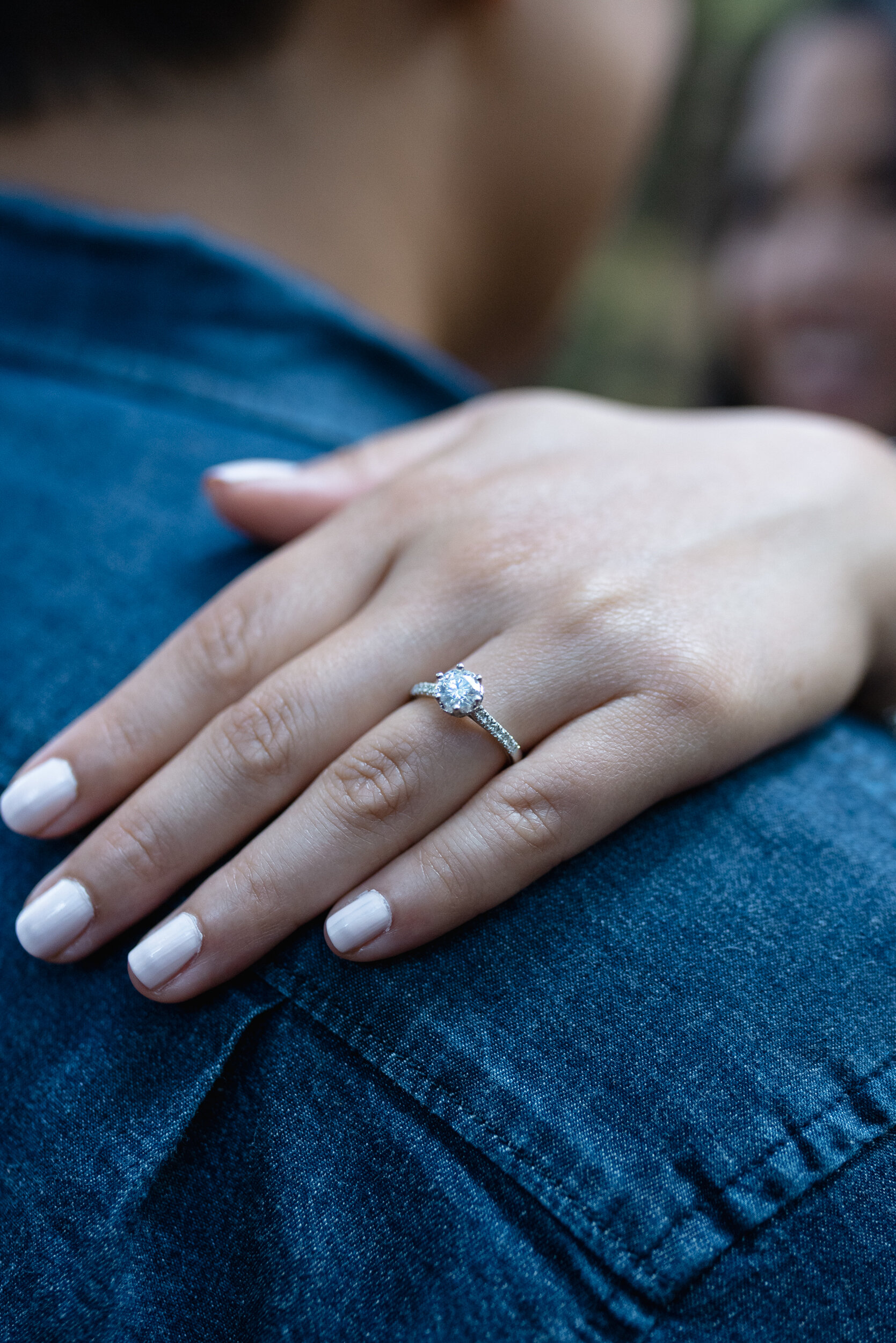 Engagement ring on hand closeup