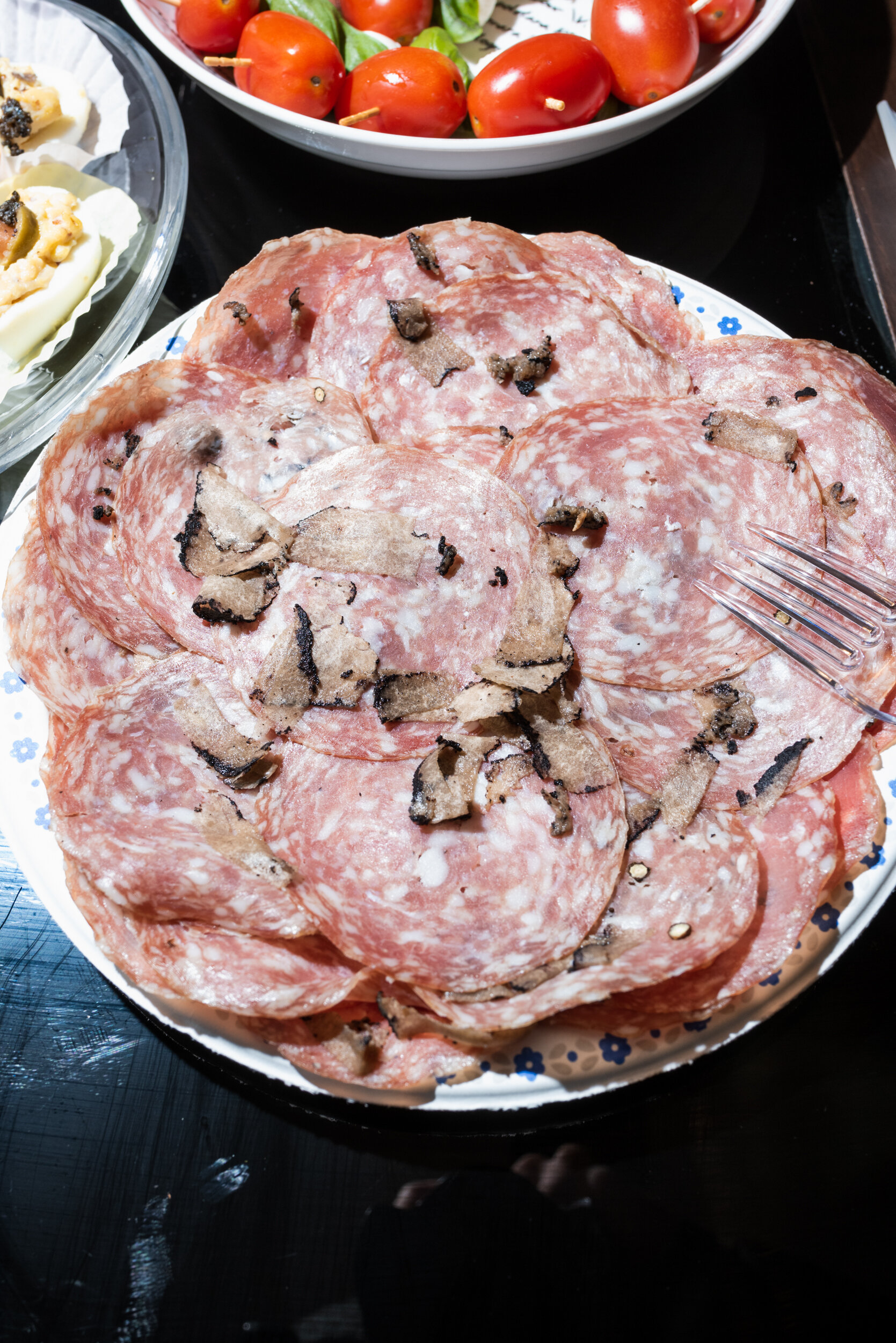 Salami with shaved truffles