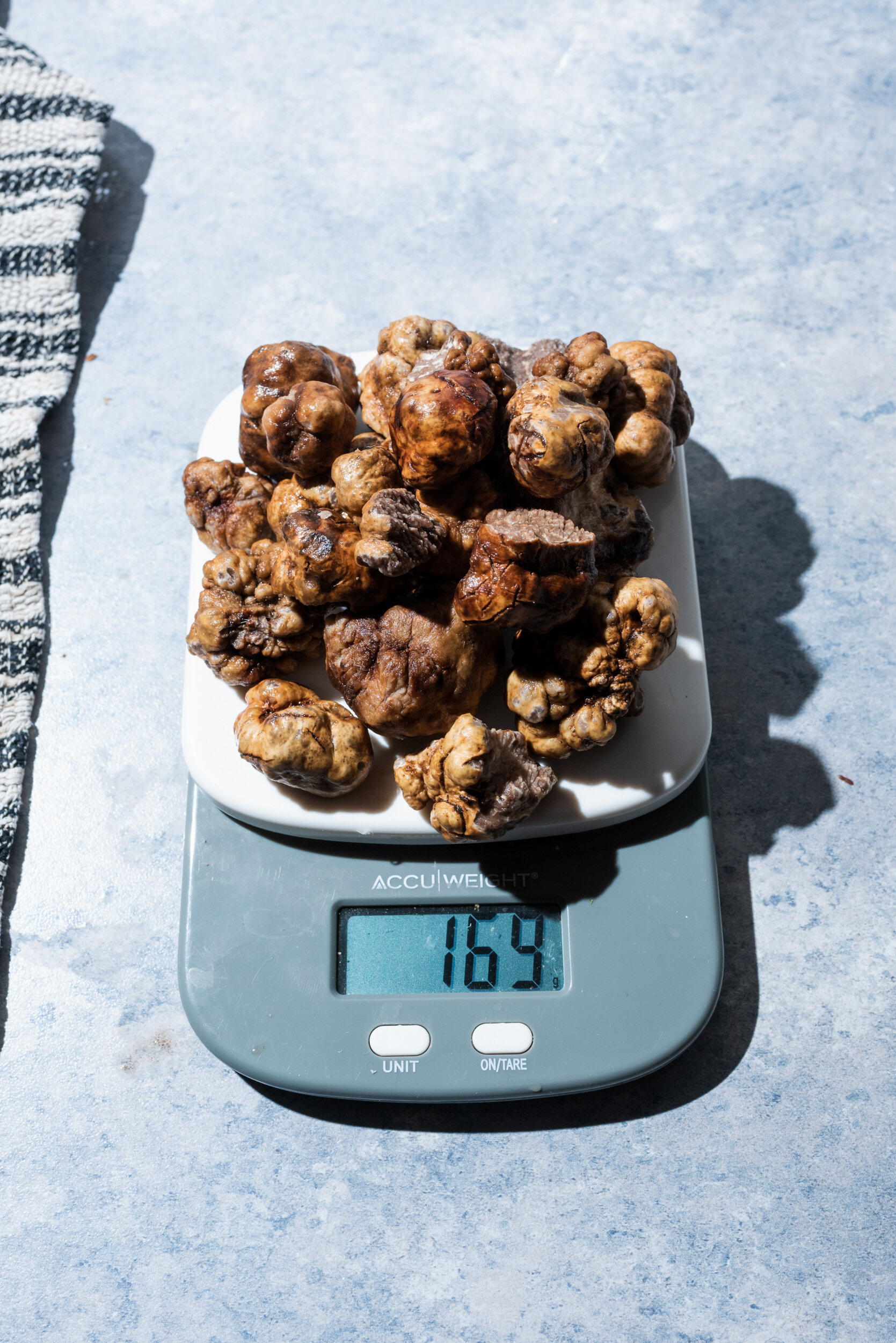 Fresh truffles on a scale